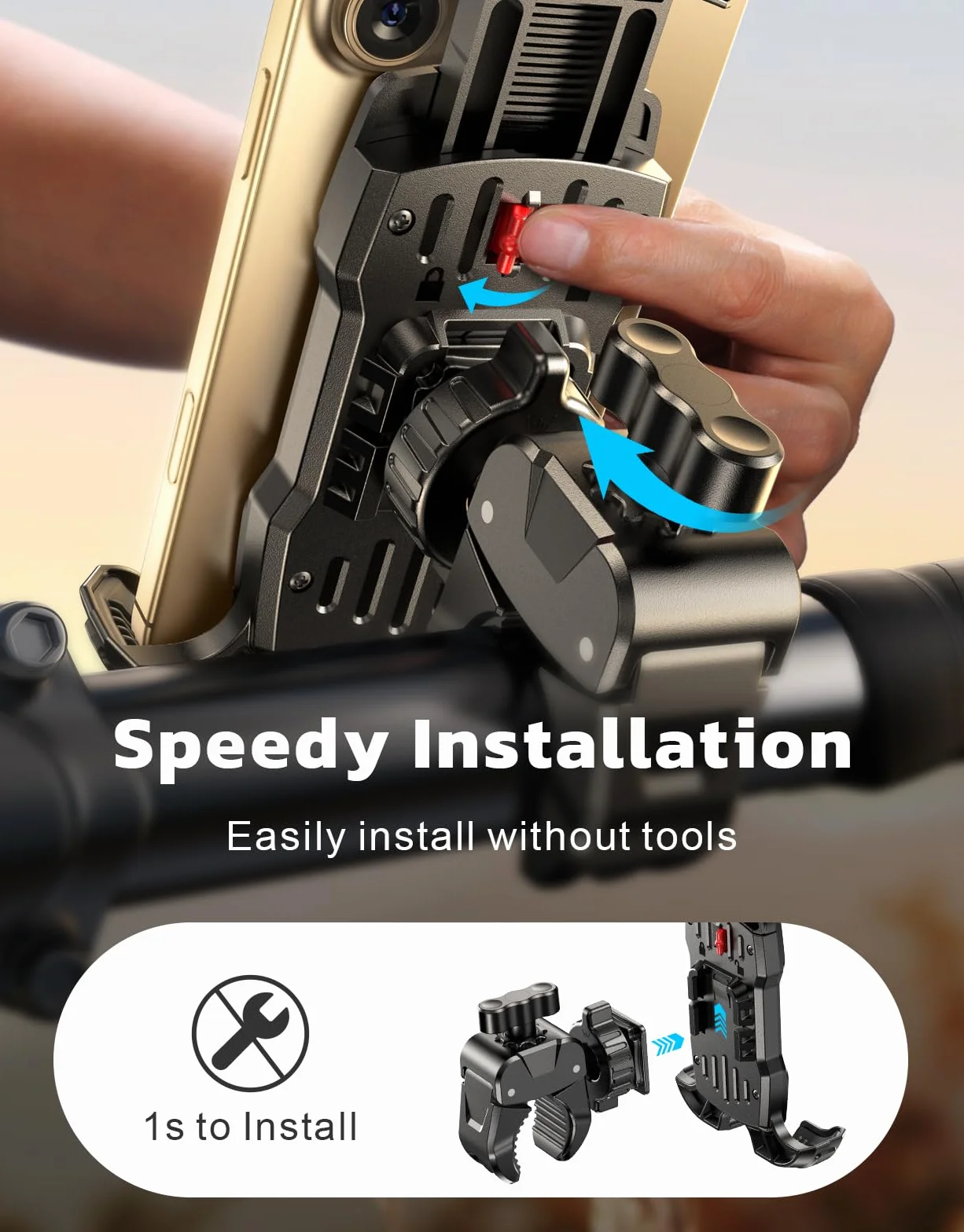 antywibracyjny uchwyt na telefon do motocykla i roweru, szybka blokada, obrotowy 360°, kompatybilny z iPhone 16/15/14 Pro Max, Galaxy, smartfony 4.7''-6.9''