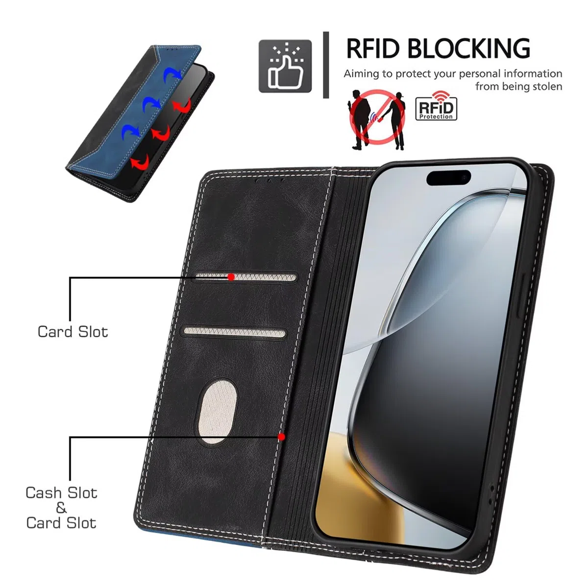 SEAHAI Etui do Motorola Edge 60 Neo/Edge 50 Neo/ThinkPhone 25, etui ochronne ze skóry PU, pokrowiec na karty, odporny na wstrząsy portfel z blokadą RFID/magnetyczną klapką, ciemnoniebieski