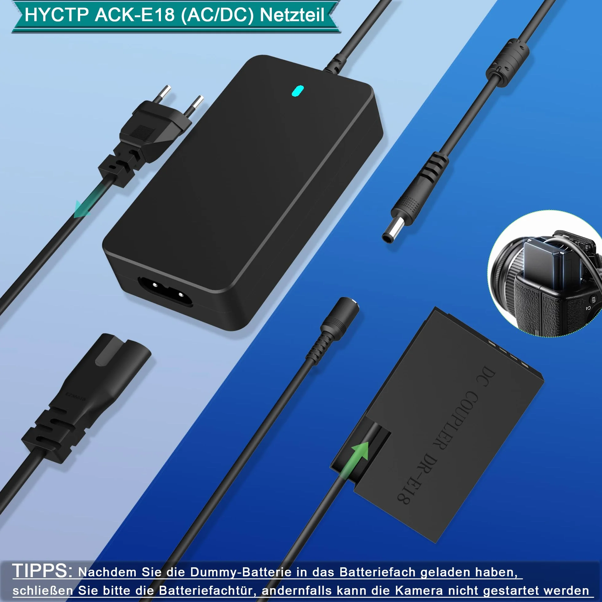 ACK-E18 adapter sieciowy DR-E18 DC łącznik Dummy bateria Kit do Canon EOS Rebel T6i T7i T8i SL2 SL3 T6s X8i X9i X10 EOS RP R8 R10 R50 R100 77D 200D 50D 800D 850D 9000D
