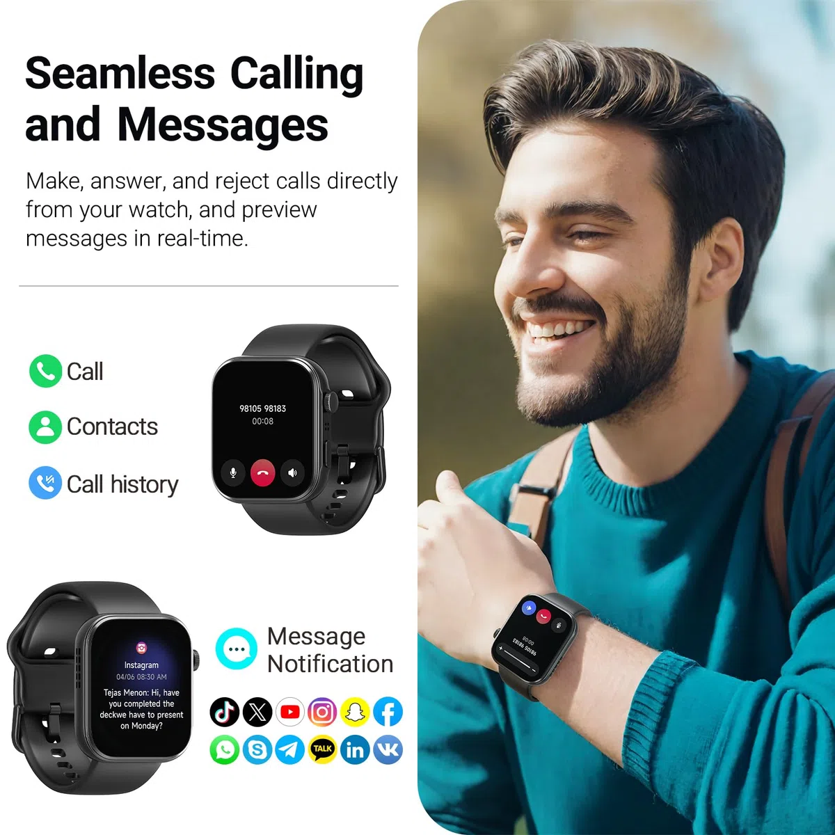 TOZO S6 Smartwatch 1.85” AMOLED Ultra-Clear Screen Dynamiczne tarcze zegarka Połączenia Bluetooth, ponad 100 trybów sportowych Zegarek fitness z monitorem tętna/snu/tlenu we krwi Wodoodporność IP68