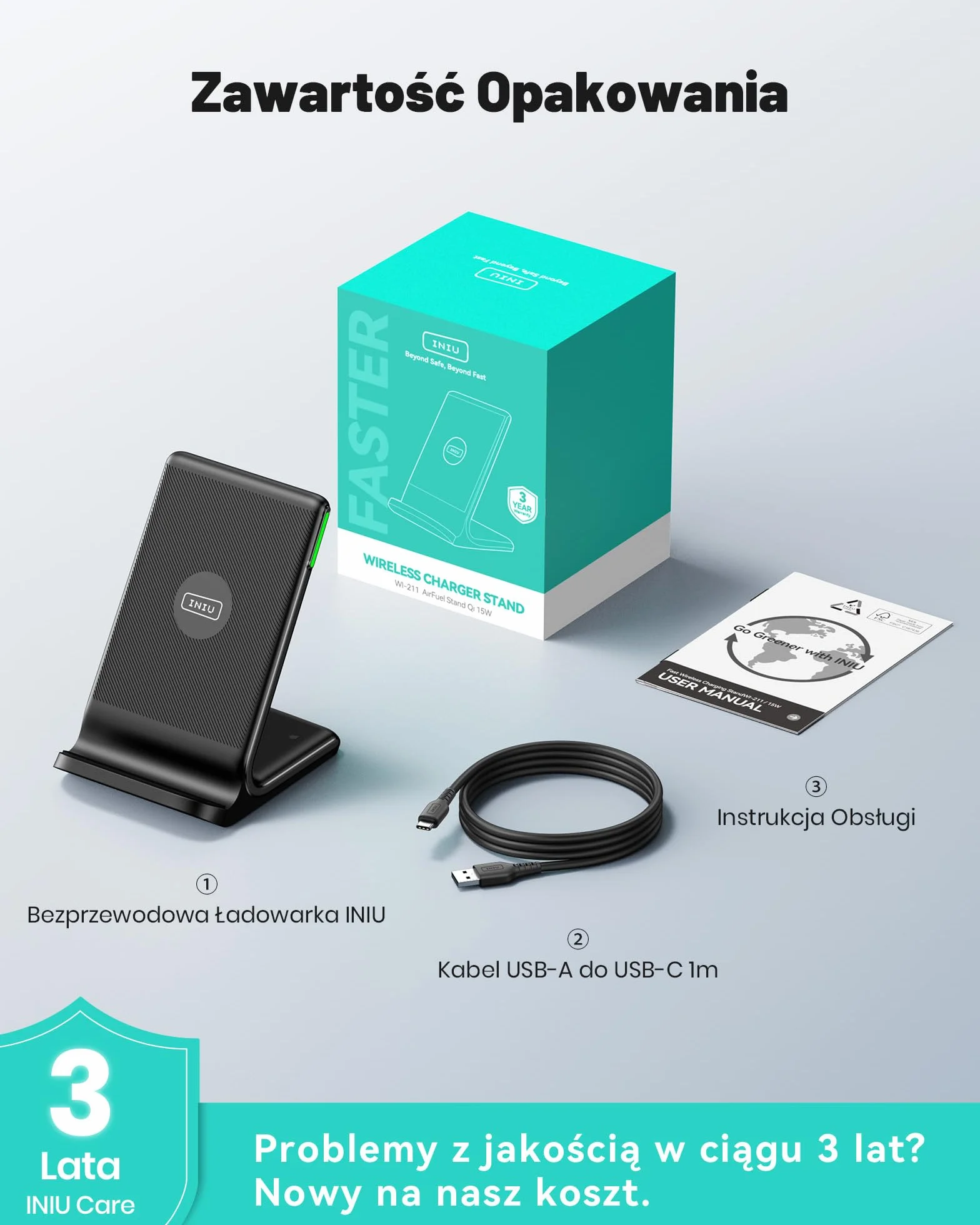 INIU Bezprzewodowa Ładowarka, 15W Ładowanie Stacja Ładująca, Stojak do Ładowarki Bezprzewodowej LED Adaptacyjny, Ładująca Podstawka dla iPhone 17 16 15 14 13 12 Pro Max Samsung S24 S23 etc