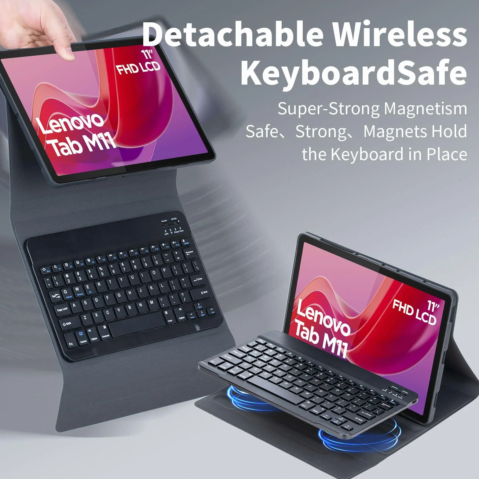 Keyboard Case for Lenovo Tab M11 11-calowy model 2024 (TB330FU/TB330XU) z myszką, odłączaną bezprzewodową klawiaturą Bluetooth, ultracienkie etui,Black