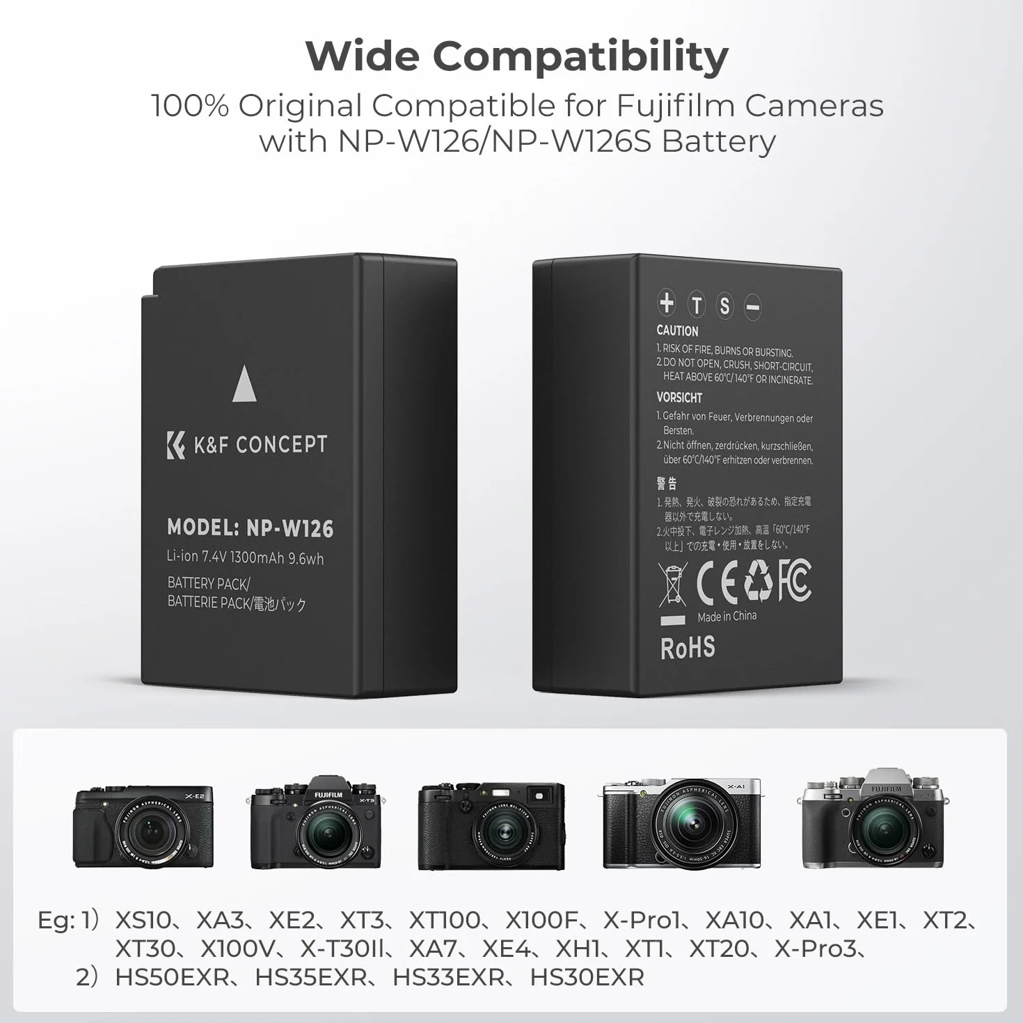 K&F Concept Bateria NP-W126 NP-W126S i podwójna ładowarka do akumulatorów Fujifilm kompatybilna z aparatami Fujifilm X100VI, X-T3, X-T2, X-T1, XT30II, XT30, XT20, X-Pro2, XS10, XM5, XE4