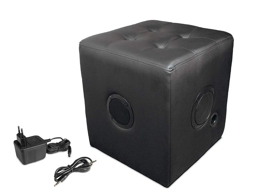 Caliber Głośnik Bluetooth – taboret z wbudowanym pudełkiem Bluetooth – 3 głośniki – wygodny i elegancki – czarny – 5 godzin akumulatora