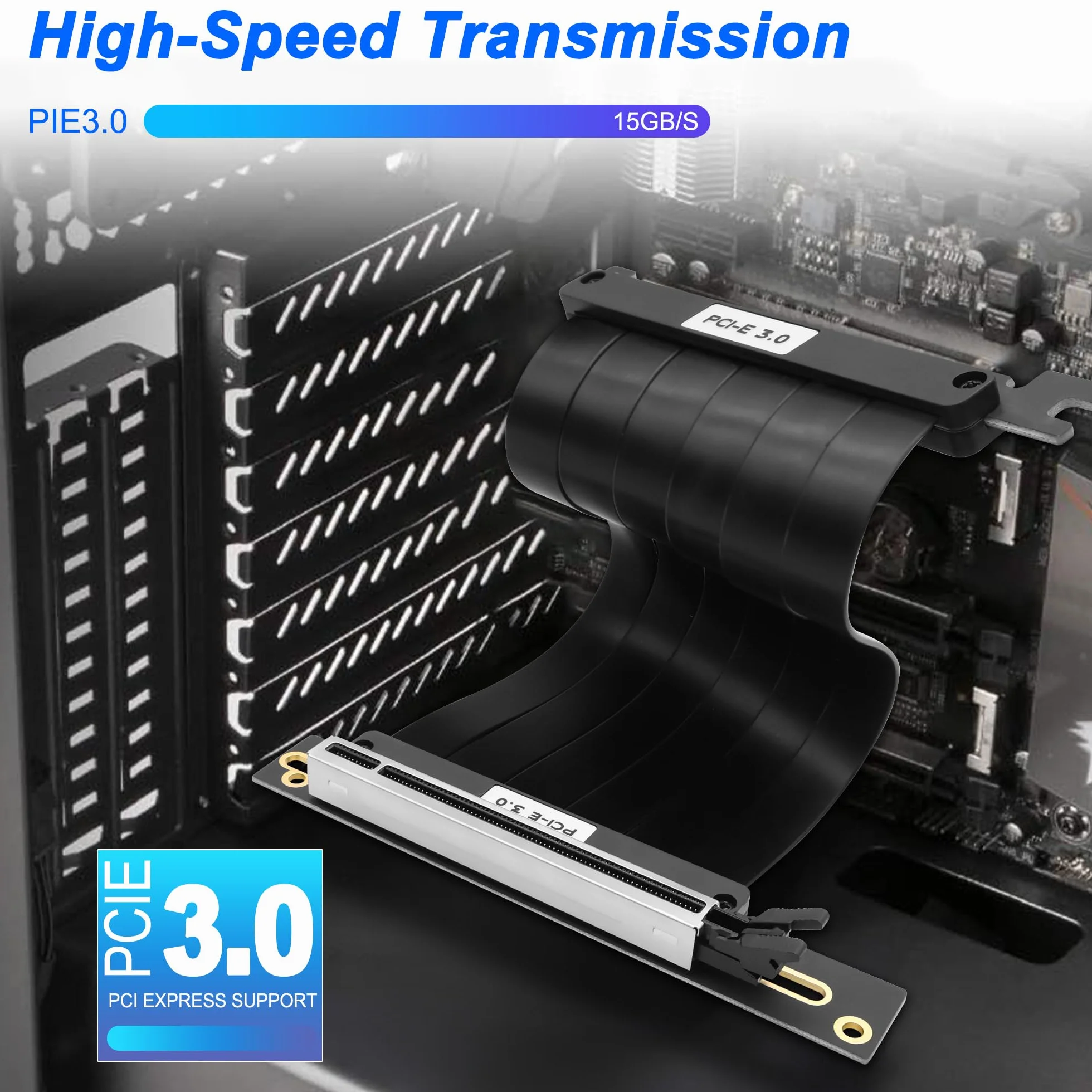 XMSJSIY PCI-E 3.0 16x Riser Kabel Przedłużacz karty ekranowej ekranizowana karta wysokoprędkowa montaż pionowy PCIe 3.0 16x złącze do gniazda pod kątem 90 stopni karta graficzna Wsparcie RTX3060