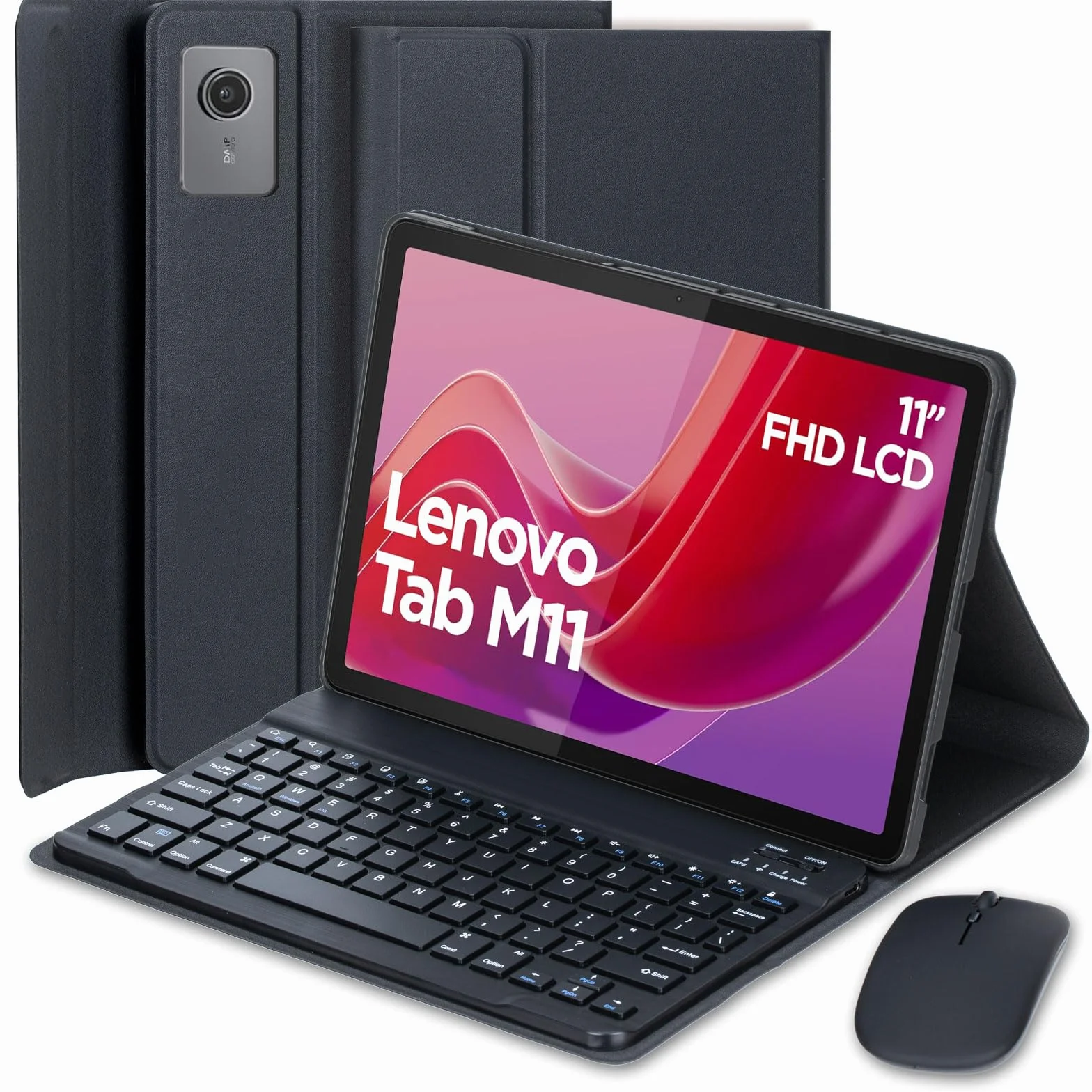 Keyboard Case for Lenovo Tab M11 11-calowy model 2024 (TB330FU/TB330XU) z myszką, odłączaną bezprzewodową klawiaturą Bluetooth, ultracienkie etui,Black