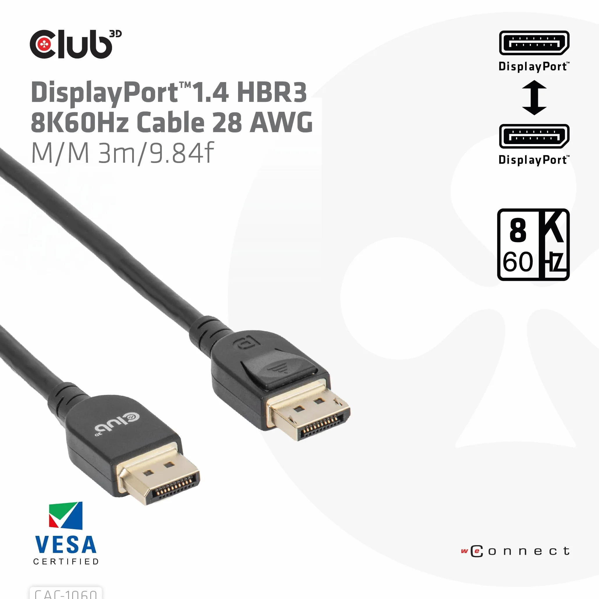 Club 3D CAC-1060 DisplayPort 1.4 HBR3 8K kabel czarny