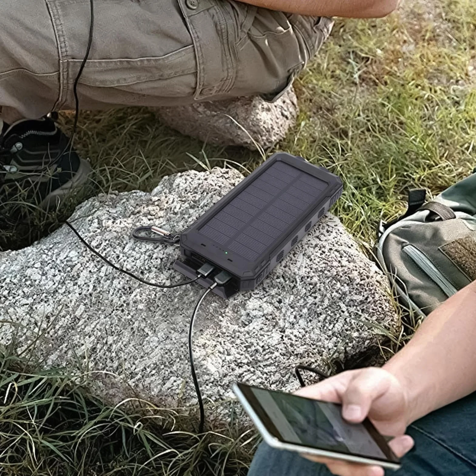 Solar Charger, Wireless Charger Bank, 20000mAh Fast Charging Device with Flashlight, Waterproof Dustproof Shockproof Design for Camping Hiking Outdoor Use, 6.22x3.07x0.98 Inches