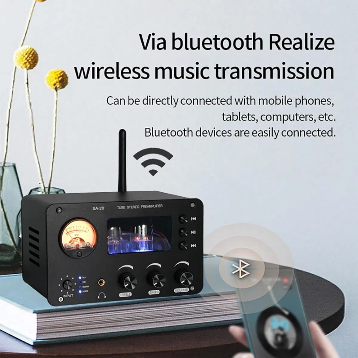 Bezstratny wzmacniacz audio HiFi, przedwzmacniacz lampowy, bezstratne wyjście HIFI, regulacja tonów wysokich/basowych, pamięć flash Bluetooth/wejście RCA, do domu, biura