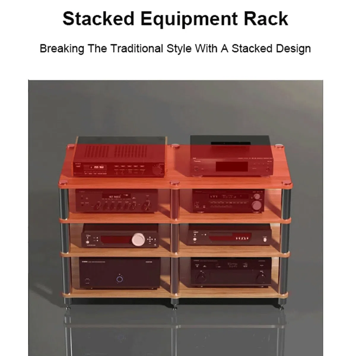 Stojak audio z naturalnego drewna, 3-poziomowy stojak stereo na sprzęt audio, otwarta półka i solidne rozwiązanie do przechowywania audio-wideo, stylowa dekoracja domu.