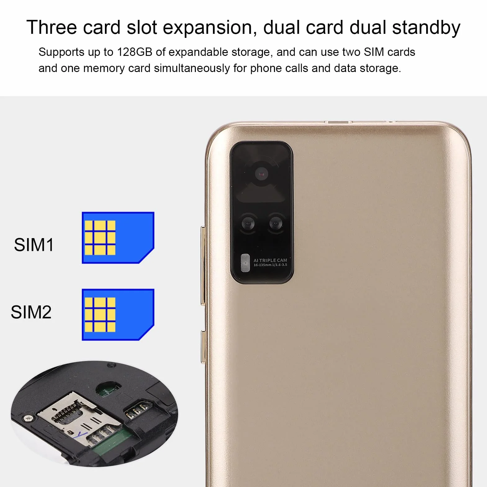 Odblokowane Telefony Komórkowe z Androidem, Y53S 5.45in Ekran FHD Telefon Komórkowy Dual SIM z Odblokowaniem Twarzy, 2 GB RAM 32 GB ROM Ultra Cienki Smartfon, Rozszerzenie 128G, 2800 MAh,(Złoto)