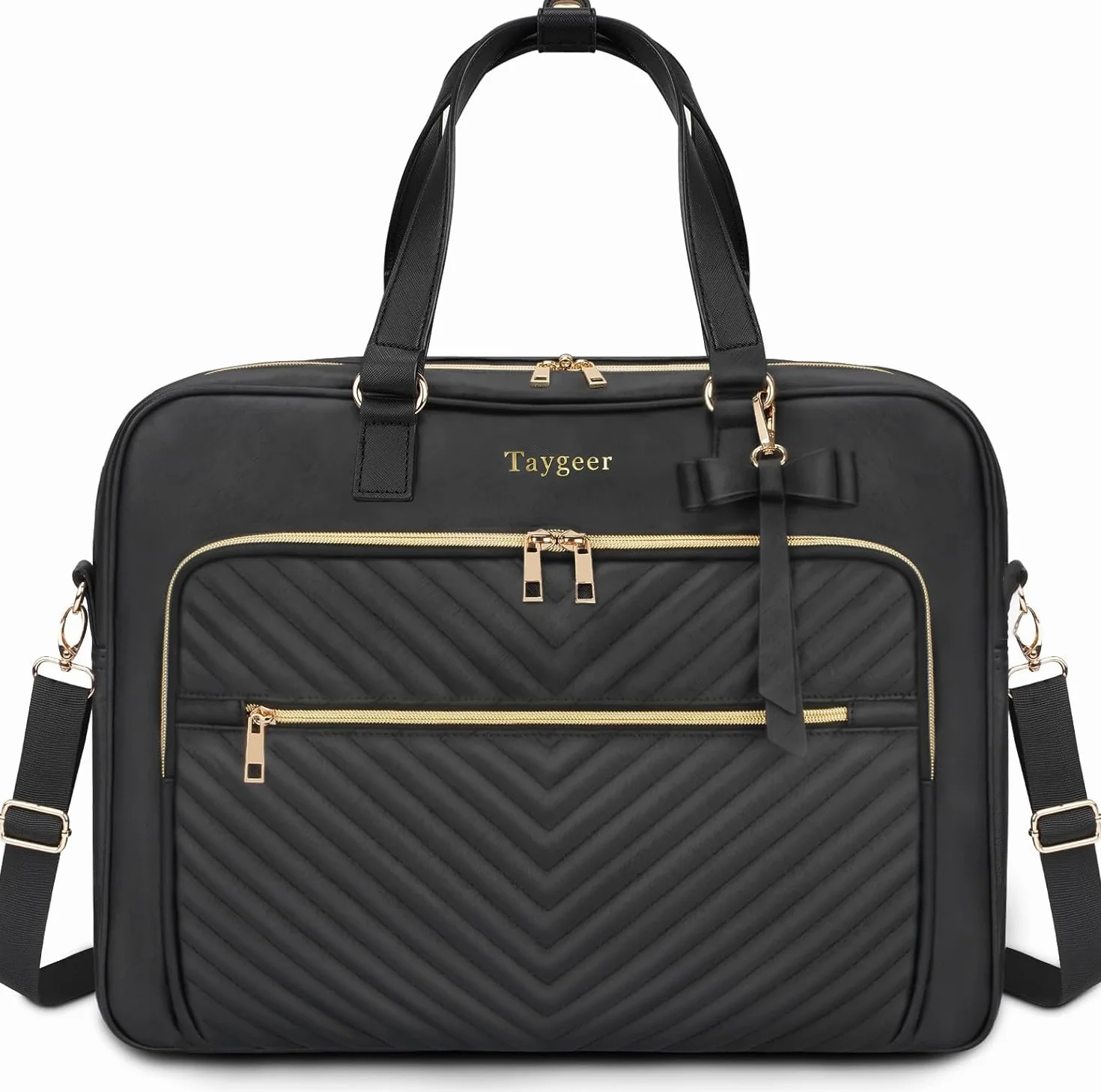 Taygeer Torba Na Laptopa Dla Kobiet 17 Cali, Torba Na Laptopa, Wodoodporna Skórzana Torba Na Ramię, Duża Pikowana Torba Typu Cabrio Do Biura, Pracy, Szkoły, Czarna