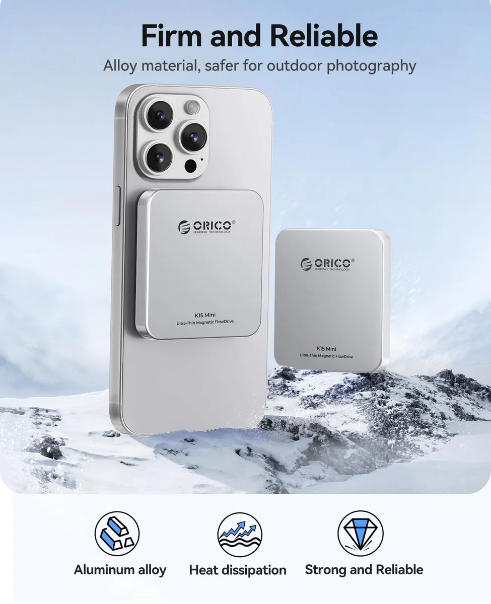 ORICO 128 GB magnetyczny zewnętrzny dysk SSD, stop aluminium, do 150 MB/s | Zewnętrzny dysk SSD, pamięć mobilna Plug & Play do iPhone'a, Android, laptopa, idealna dla studentów, domu i biura