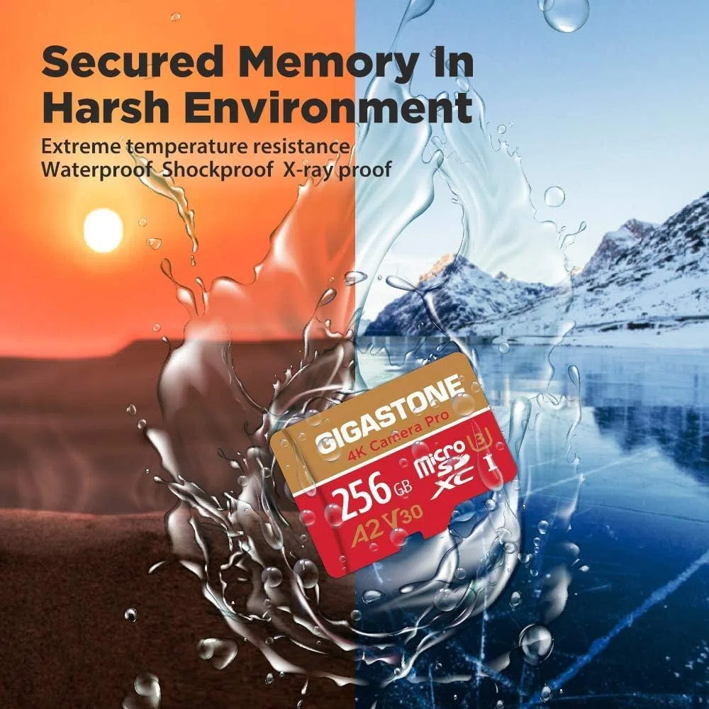 [5-letnie odzyskiwanie danych] Gigastone karta micro SD 256 GB, kamera 4K Pro, A2 V30 UHS-I U3, do 100 MB/s, do smartfona, GoPro, kamery akcji, wideo 4K UHD, Nintendo Switch, z adapterem i czytnikiem