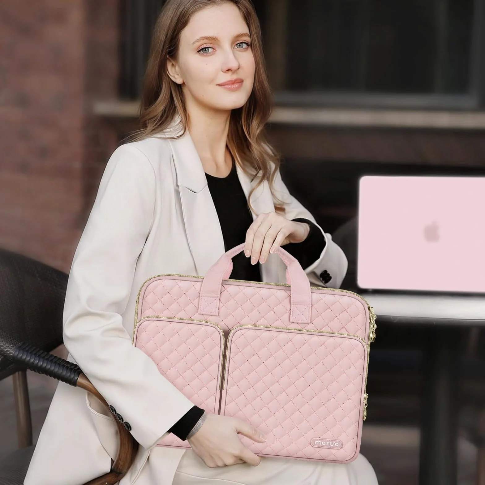 MOSISO Ochronny pokrowiec na laptopa 360, kompatybilny z MacBook Air 33.0 cm M3 M2 M1 2024-2018/Pro 13 M2 M1 2024-2016, Surface Pro 8/7/6/X/5/4/3, kwadratowa pikowana torba z 2 kieszeniami, uchwytem i