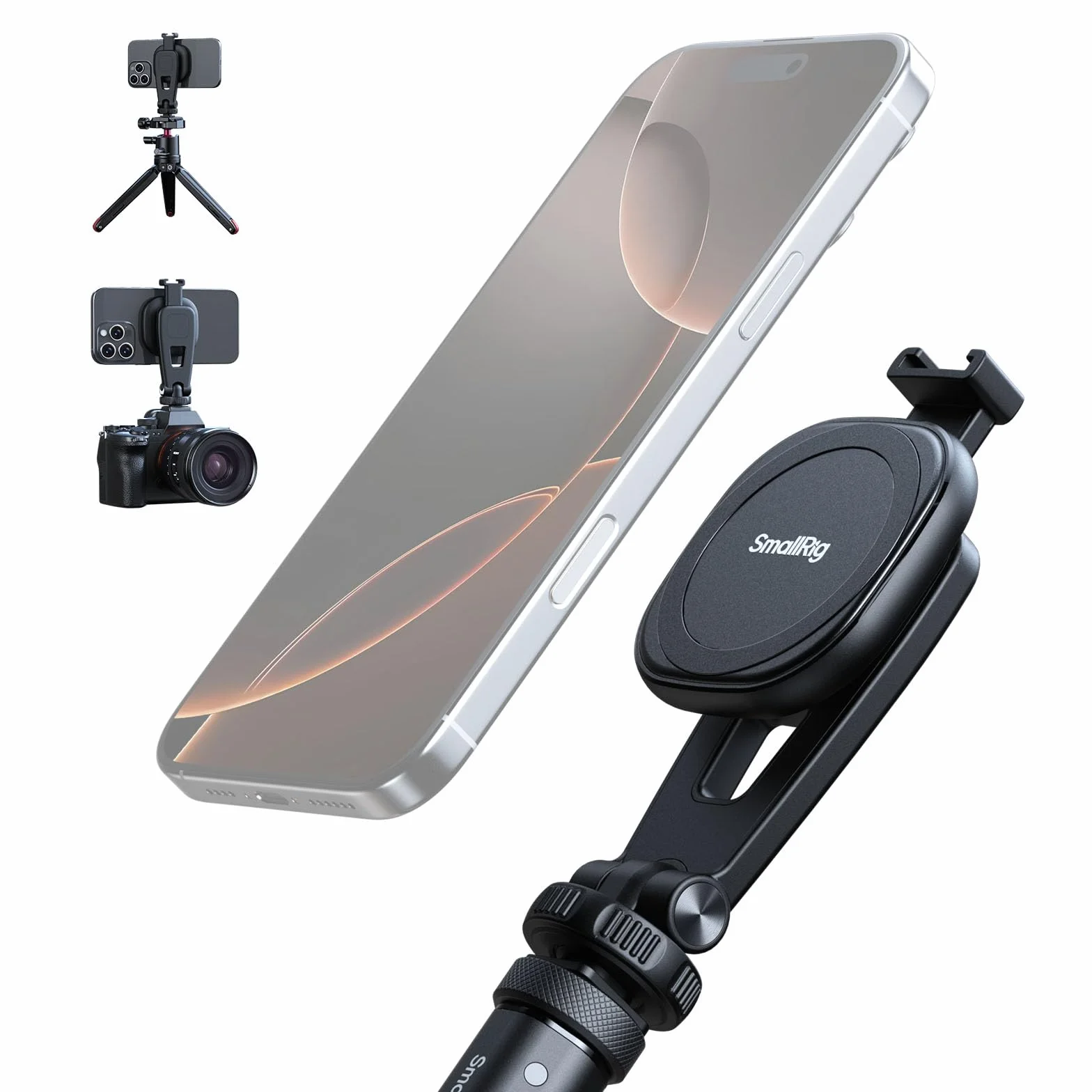 SMALLRIG Magnetyczny zacisk do telefonu AC-10 z mocowaniem na zimną stopkę i otworem gwintowanym 1/4"-20, do iPhone 16/15 / 14, kąt nachylenia 90° do nagrywania i transmisji na żywo - 5283