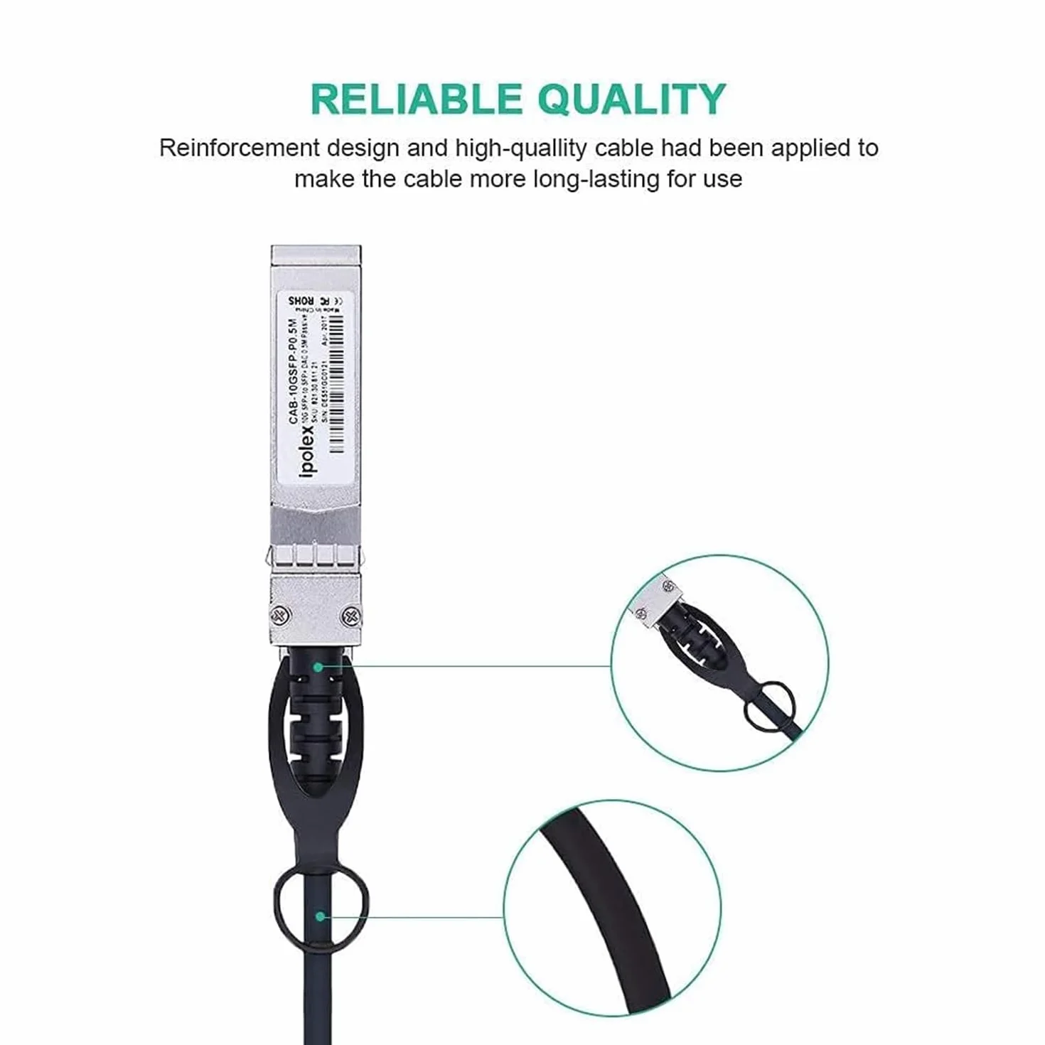 ipolex 2-pak 10 GB SFP+ kabel 0,5 m, 10 Gbase-CU SFP+ DAC Cable Twinax Direct Attach kabel miedziany do Cisco SFP-H10GB-CU0,5M, Ubiquiti, Netgear, D-Link, Supermicro, Microtik, pasywny