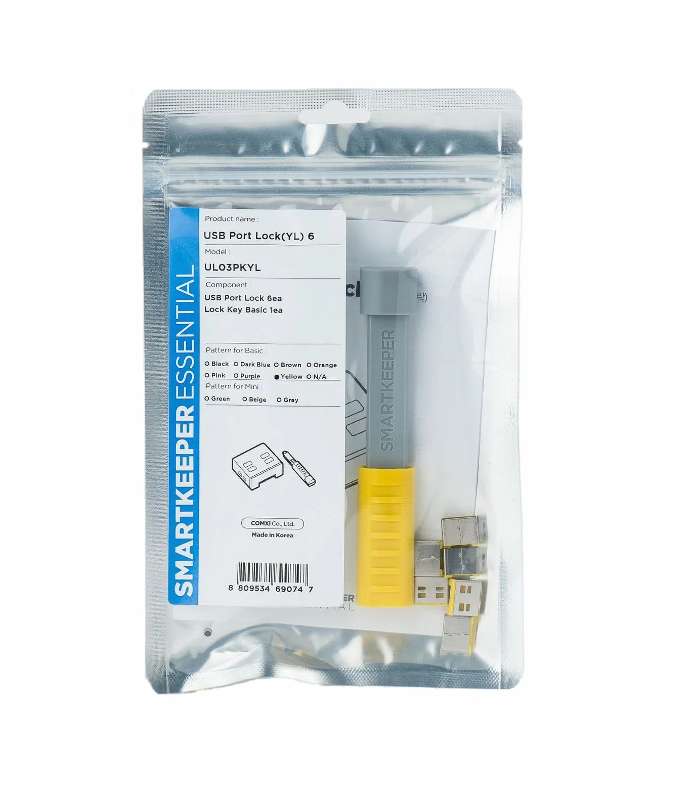 SmartKeeper Essential / 6 x USB A Port Blockers z 1 x Lock Key Basic/żółty