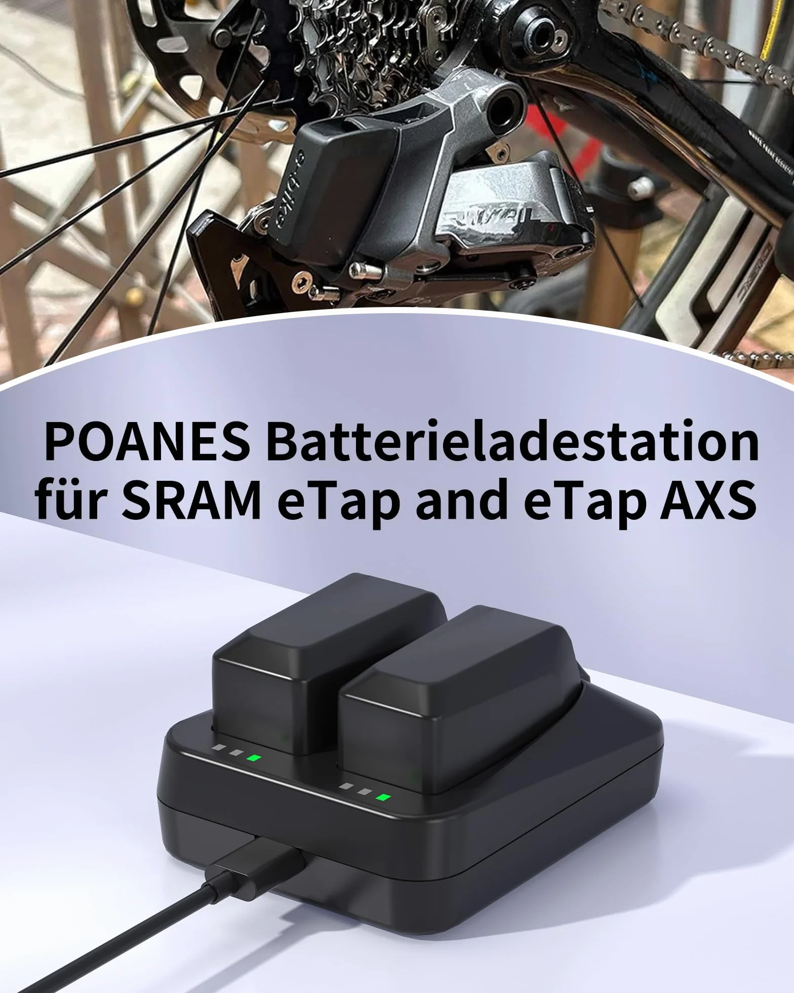 Ładowarka z dwoma portami kompatybilna z akumulatorem SRAM AXS/eTap Red Force Rival GX Eagle, szybka ładowarka USB-C do podwójnych akumulatorów z kablem USB-C