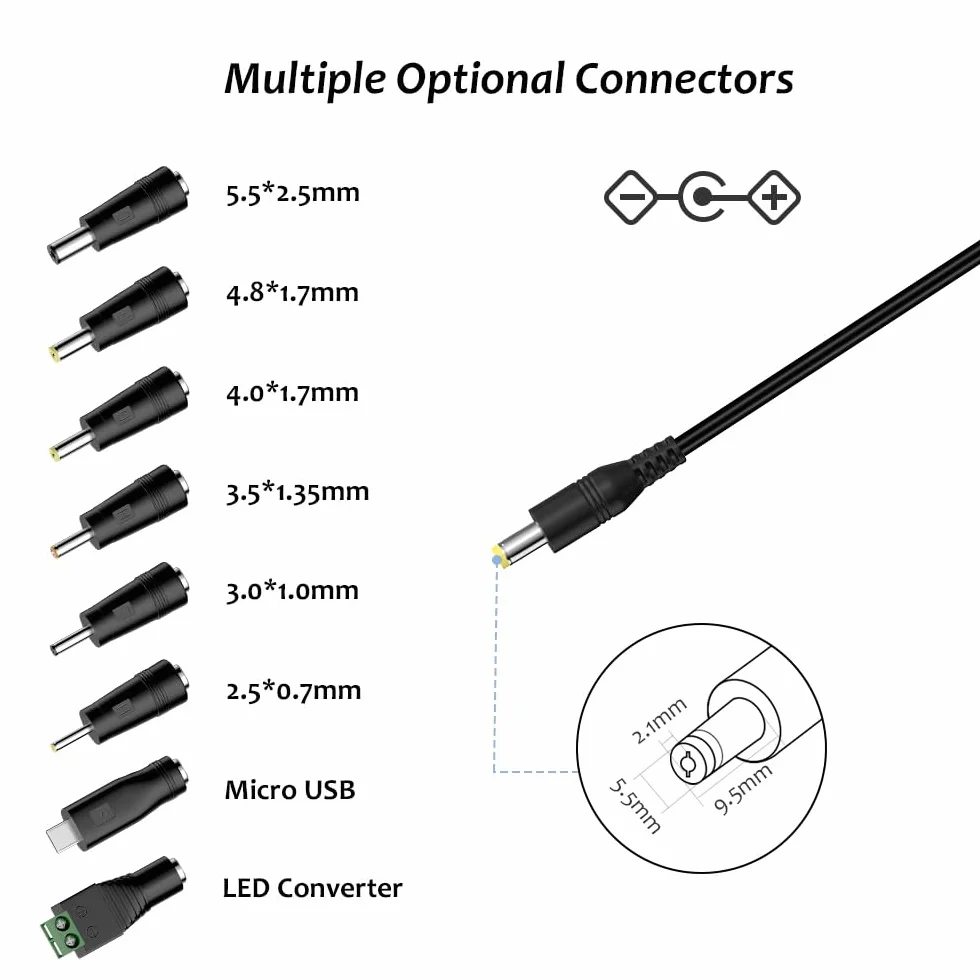 Zolt Zasilacz impulsowy 12 W AC na DC, 3 V, 4,5 V, 5 V, 6 V, 7,5 V, 9 V, 12 V, 1 A, uniwersalny zasilacz z 8 wtyczkami DC do głośnika, aparatu, lampy, tabletu i innych urządzeń elektronicznych