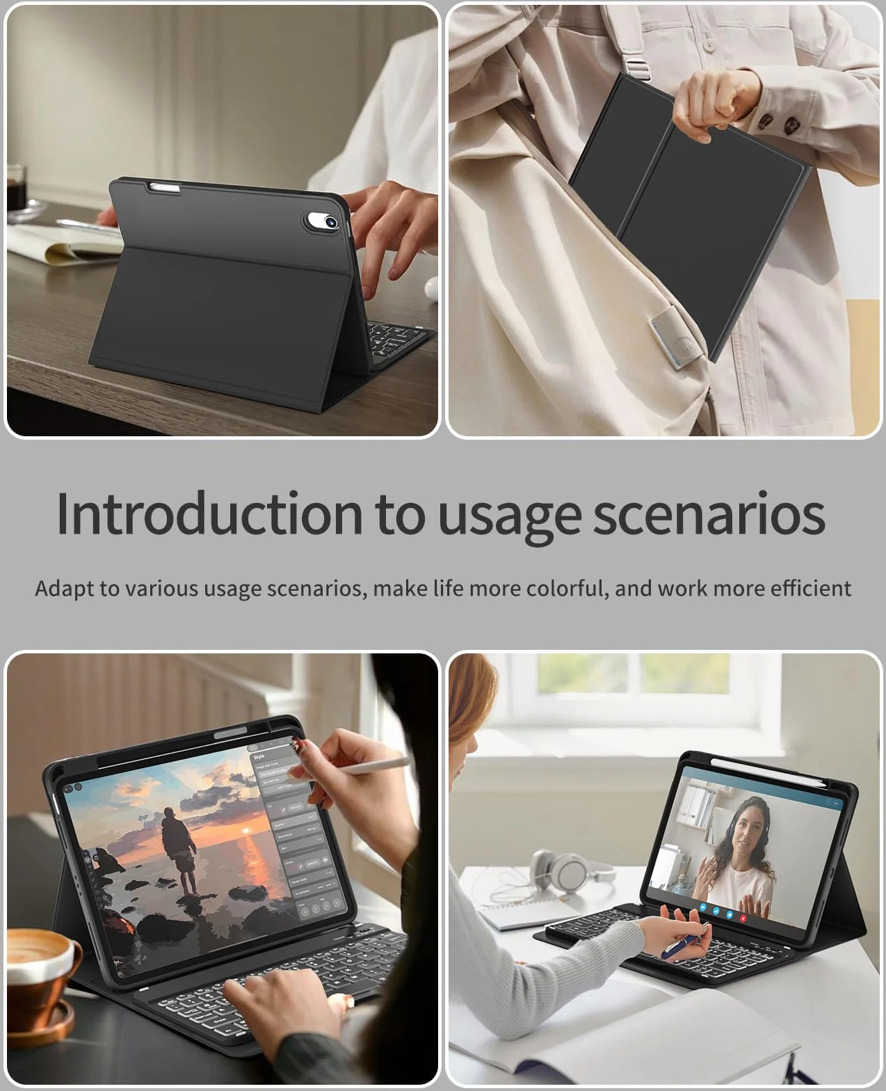 JKSML Etui na klawiaturę do iPad Air 11 cali M3/M2 (2025/2024) i iPad Air 5./4. generacji (2022/2020) 10,9 cala | klawiatura podświetlana w 7 kolorach | tylna obudowa TPU z uchwytem na rysik | układ