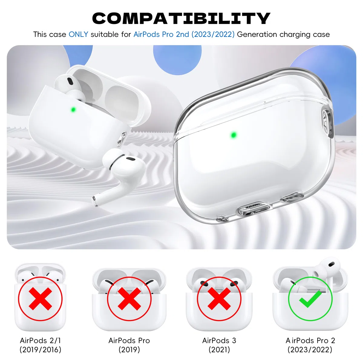 etui do Airpods Pro 2./1. generacji, kompatybilne z etui Airpods Pro, port ładowania USB C 2. generacji, przezroczyste, miękkie, przezroczyste, wstrząsoodporne, wojskowe, przezroczyste