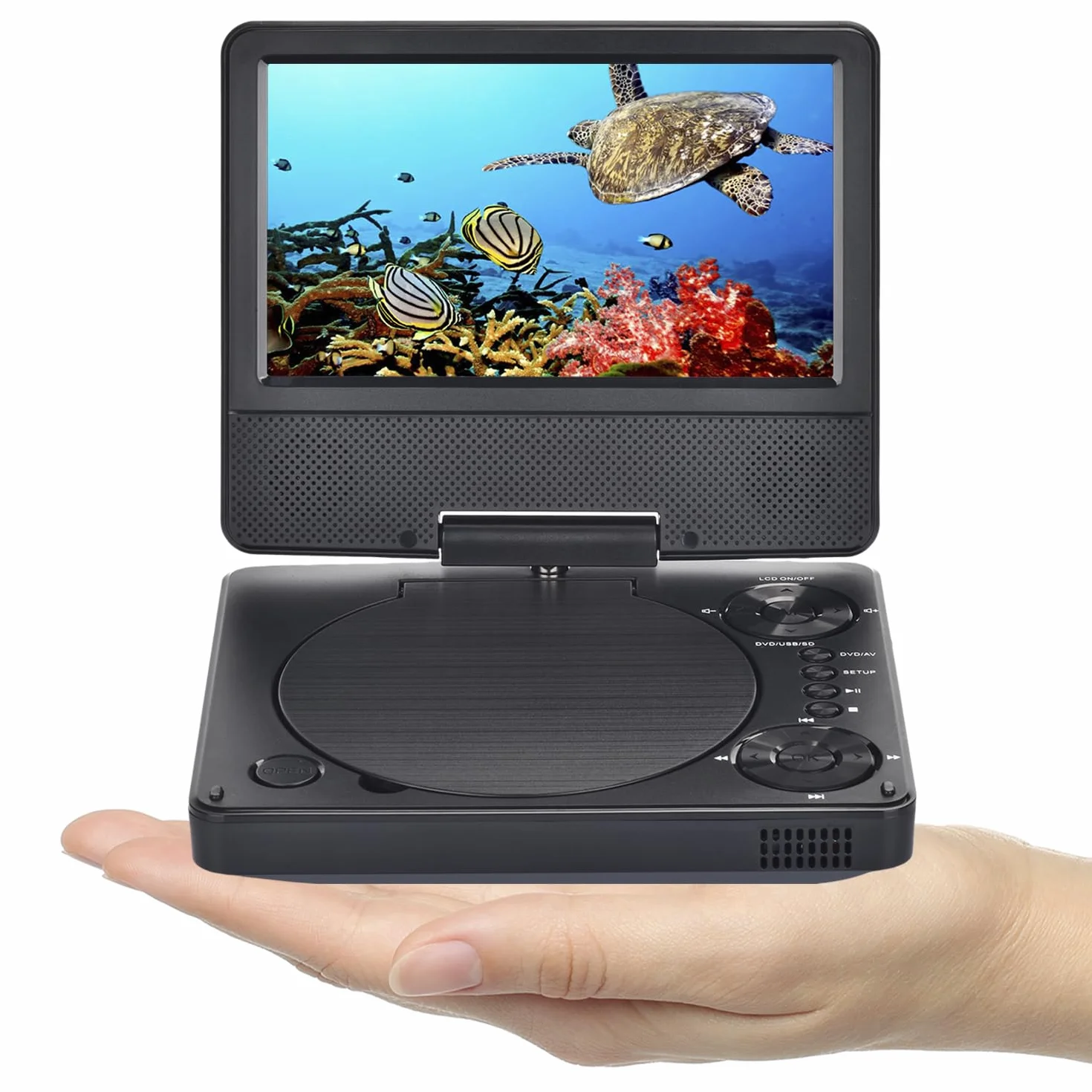 Mini przenośny odtwarzacz DVD YOOHOO 9,5"do samochodu i dzieci z obrotowym ekranem HD 7,5", obsługuje wszystkie regiony, wiele regionów, samochodowe odtwarzacze DVD dla dzieci, słuchawki