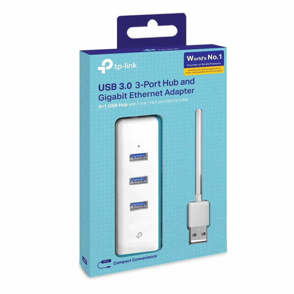 TP-Link UE330 — Adapter USB 3.0 do Ethernet 1 Gbps + 3-Portowy Hub USB 3.0, Plug & Play