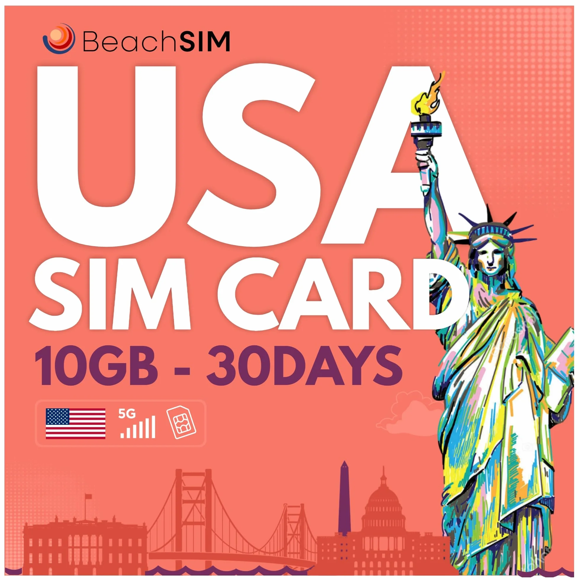 Karta SIM USA 30 dni 10GB danych 4G/5G transmisja danych