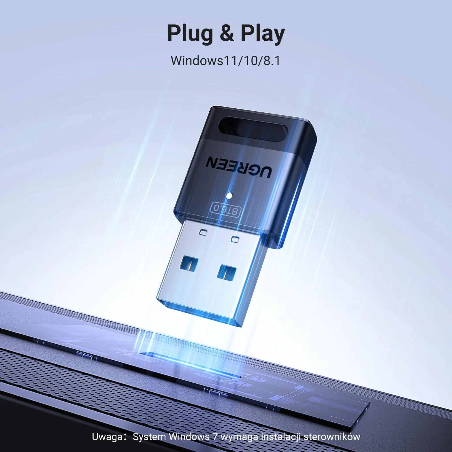UGREEN Adapter Bluetooth 6.0 do komputera, pamięć USB Bluetooth do myszy, klawiatury, słuchawek, telefonu komórkowego, kontrolera, tylko dla systemów Windows 11/10/8.1