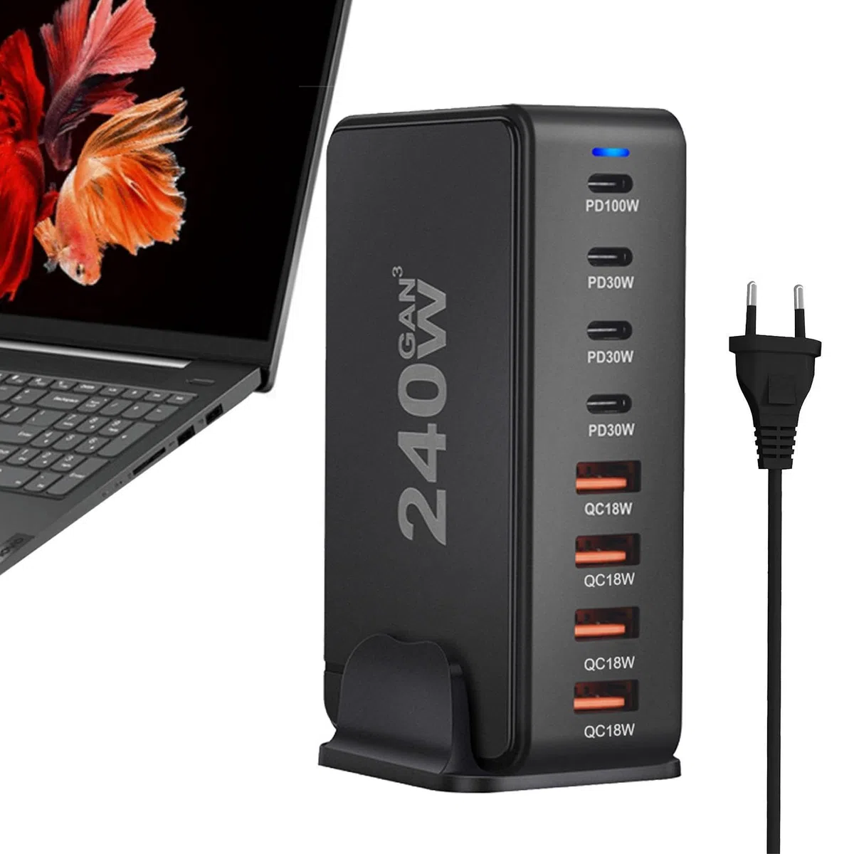 Ładowarka Pd - 8-portowa stacja ładująca PD - ładowarka USB C QC zasilacz | do laptopa z super szybkim ładowaniem do podróży biurowych