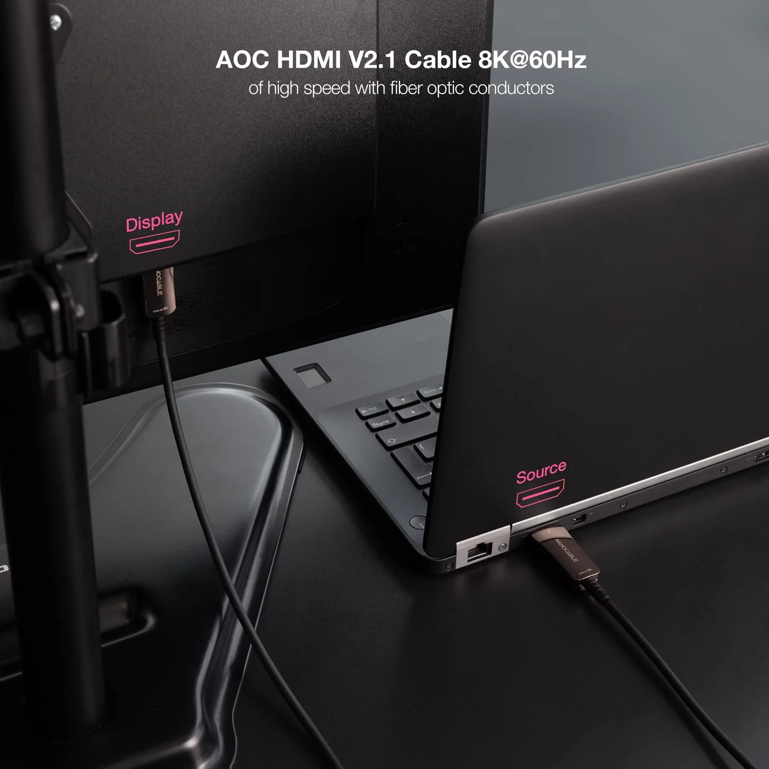 NANOCABLE 10.15.2115 - Kabel HDMI V2.1 AOC 8K@60Hz 4K@120Hz 48Gbps Typ A Męski, Kolor Czarny, 15 m