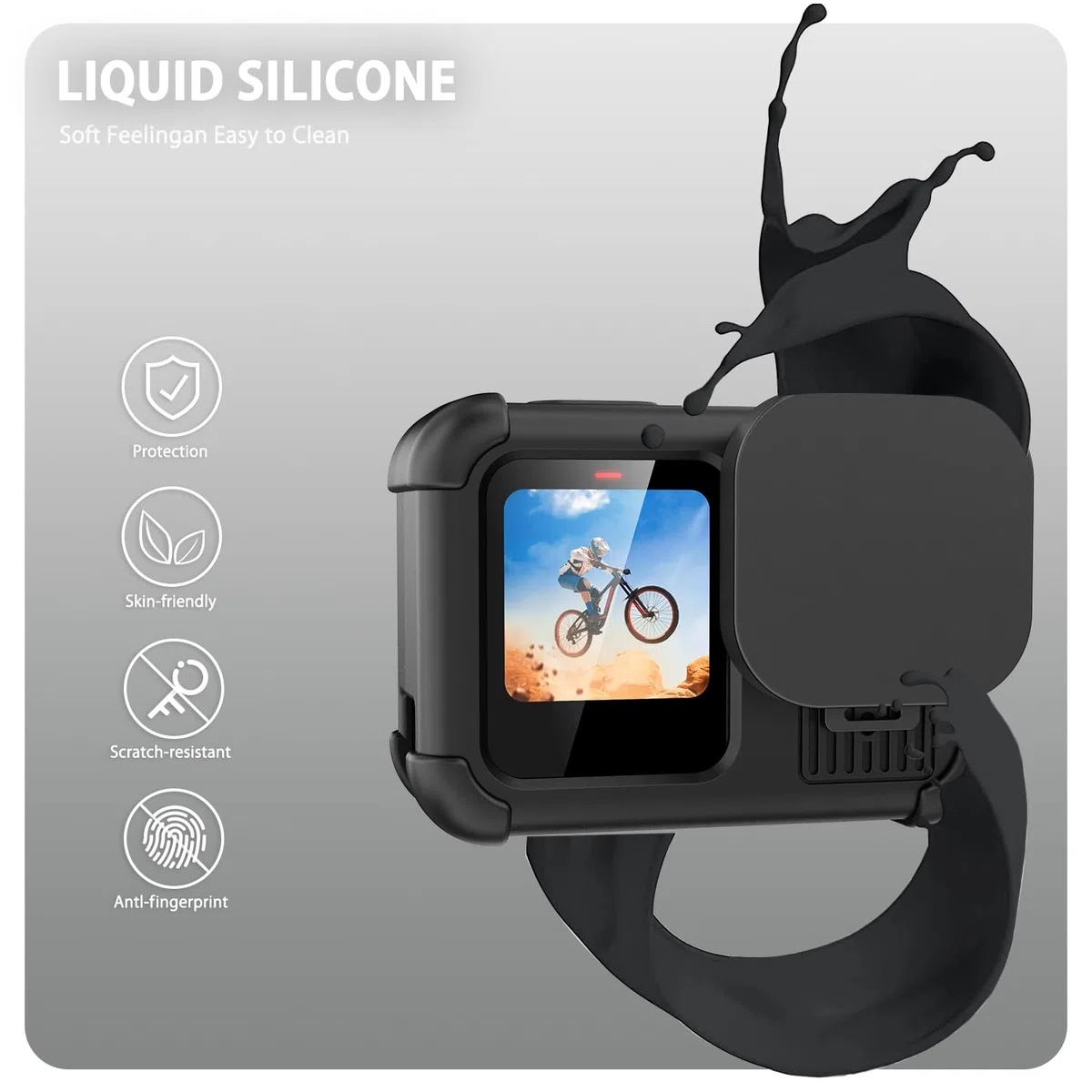 FitStill Czarny silikonowy zestaw ochronny do Go Pro Hero 13, czarny, silikonowa osłona obiektywu, osłona ekranu i regulowany pasek, zestaw akcesoriów do Go Pro Hero 13, czarny