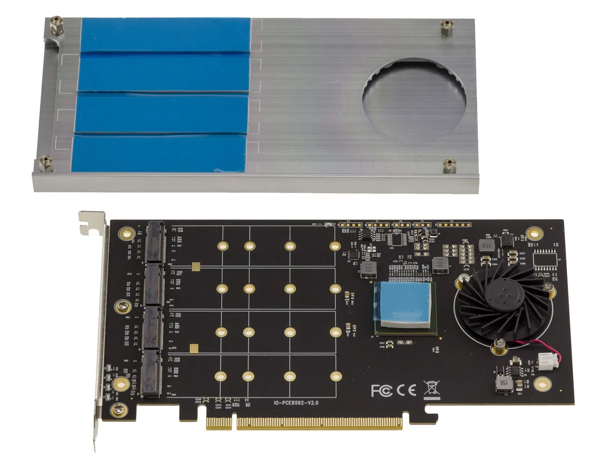KALEA-INFORMATIQUE Karta kontrolera M2 PCIe x16 dla 4 dysków M.2 NVMe M Key SSD z chipsetem 2824 kompatybilna z trybami bez rozwidlenia i z rozwidleniem