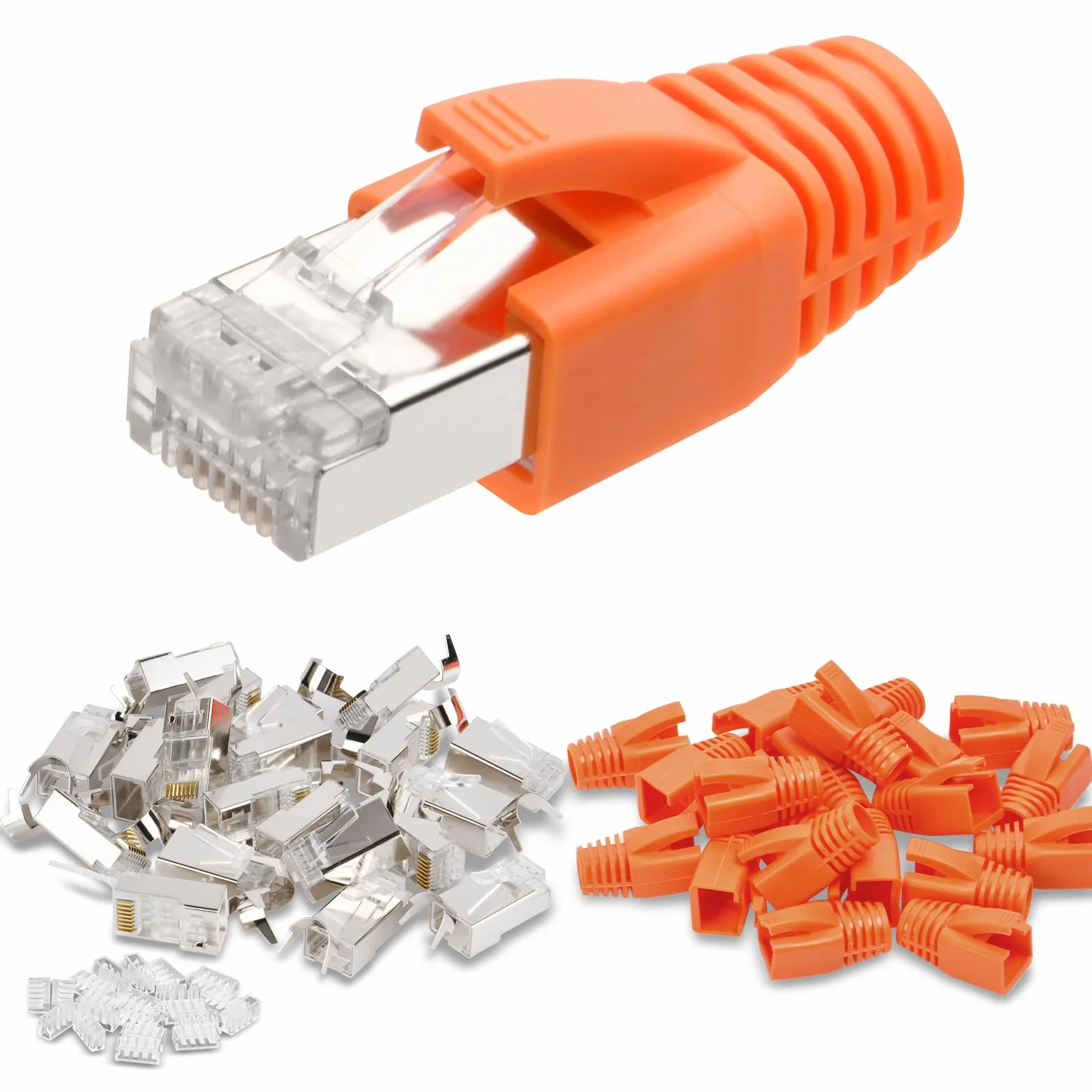 AXFEE Wtyczka RJ45, wtyczka przelotowa, wtyczka Ethernet, ekranowana, Cat7 Cat6A do kabli instalacyjnych z łodzią, dwuczęściowa, 20 sztuk