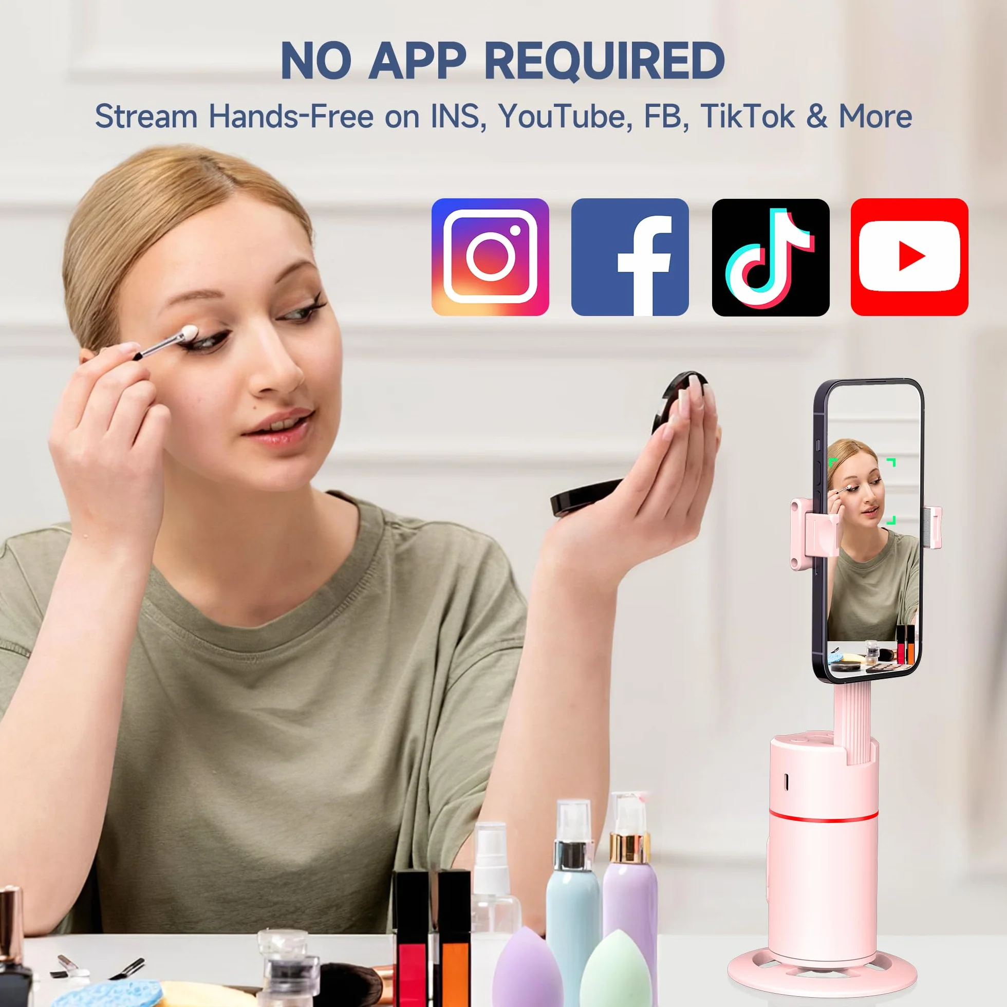 Automatyczny uchwyt do telefonu z funkcją śledzenia twarzy, statyw z funkcją śledzenia twarzy, obrotowy o 360° uchwyt do telefonu komórkowego stabilizatorem gimbalowym do Vlog/Tik Tok, akumulator