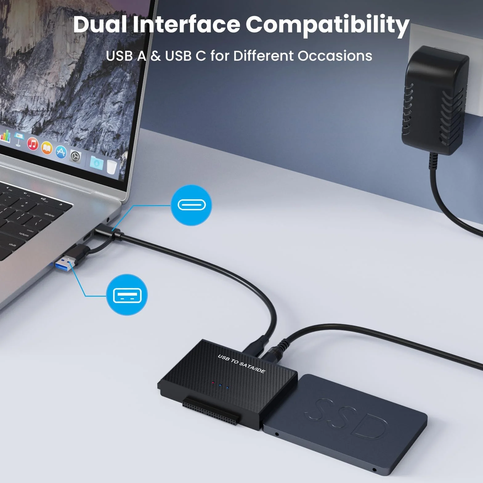 IDE adapter USB, USB 3.0, adapter do dysków twardych z zasilaczem 12 V 2 A do 2,5 i 3,5-calowego HDD/SSD, adapter IDE SATA kompatybilny z Windows 10/8/7/XP/Vista, Mac OS, Linux itp