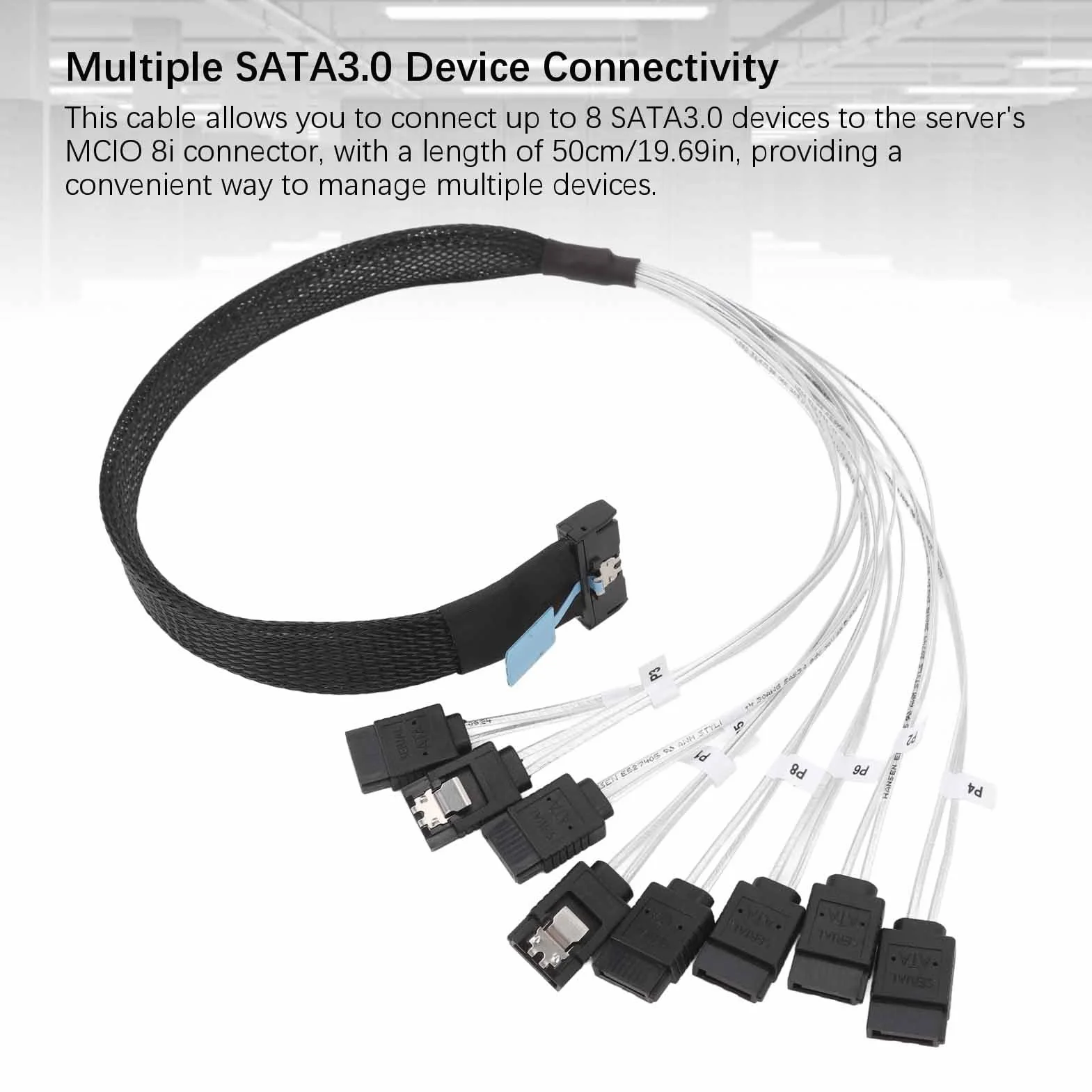 Kabel MCIO 8i do 8xSATA3.0 50 cm 19,69 Cala 32 GT S 8 Kanałów do Transmisji Danych Serwera