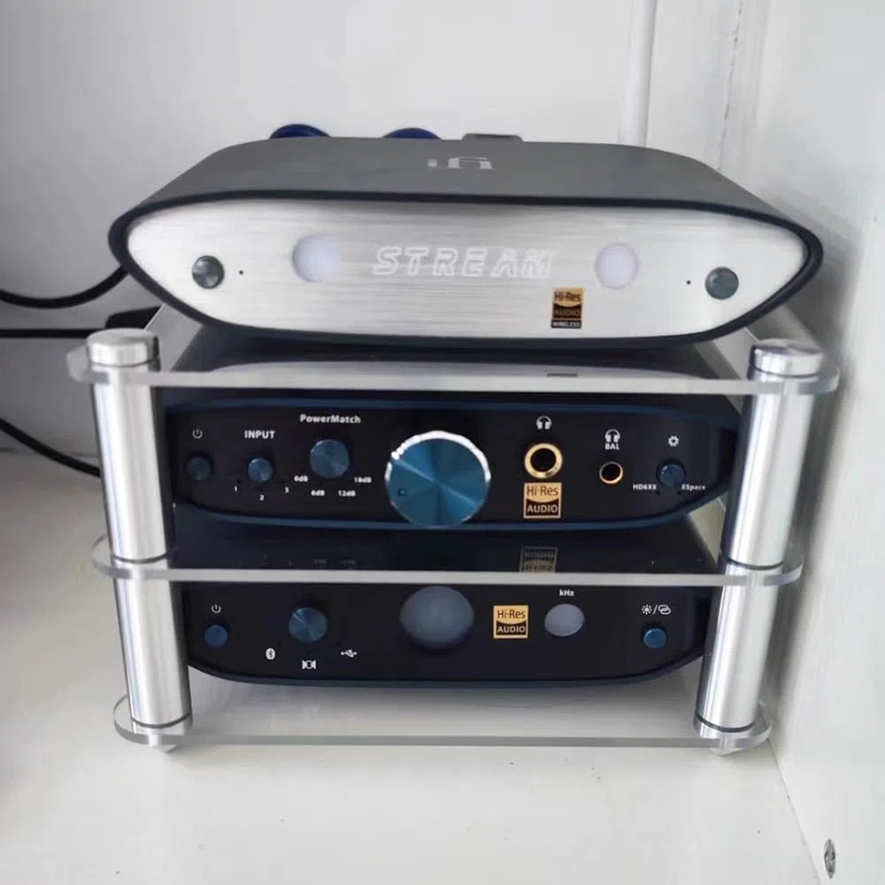 Przezroczysty stojak na odtwarzacz CD, stojak na nośniki AV, z akrylu, mała podstawka na biurko, 2-stopniowy stojak audio, centrum rozrywki, regał stereo, stojak na sprzęt audio HiFi