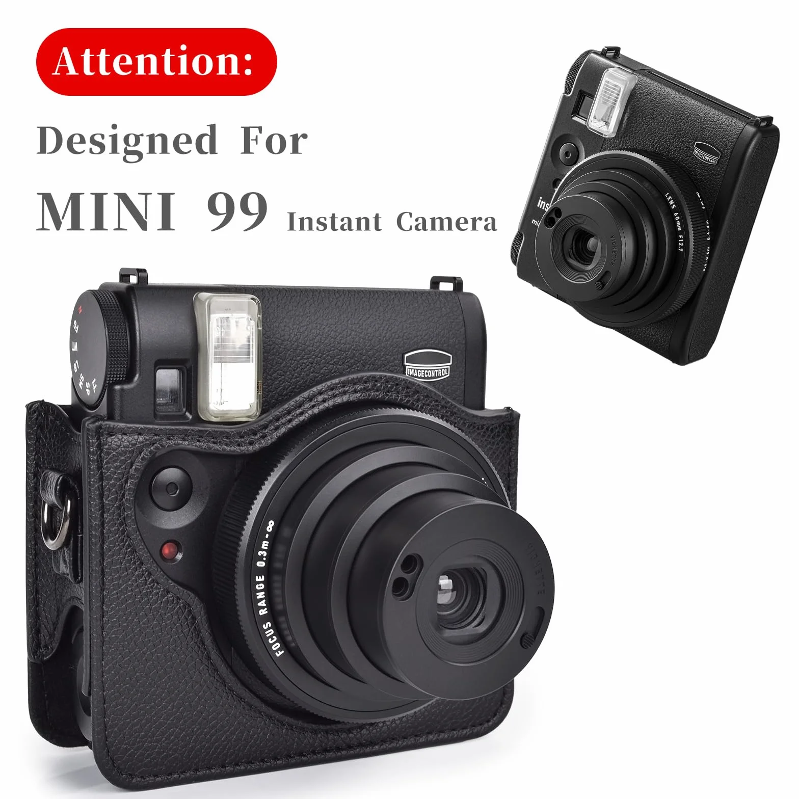 Rieibi Etui na aparat do Instax Mini 99 - Etui ochronne ze skóry PU do aparatu Fujifilm Instax Mini 99 - zdejmowane etui z zapięciem na rzepy - czarne