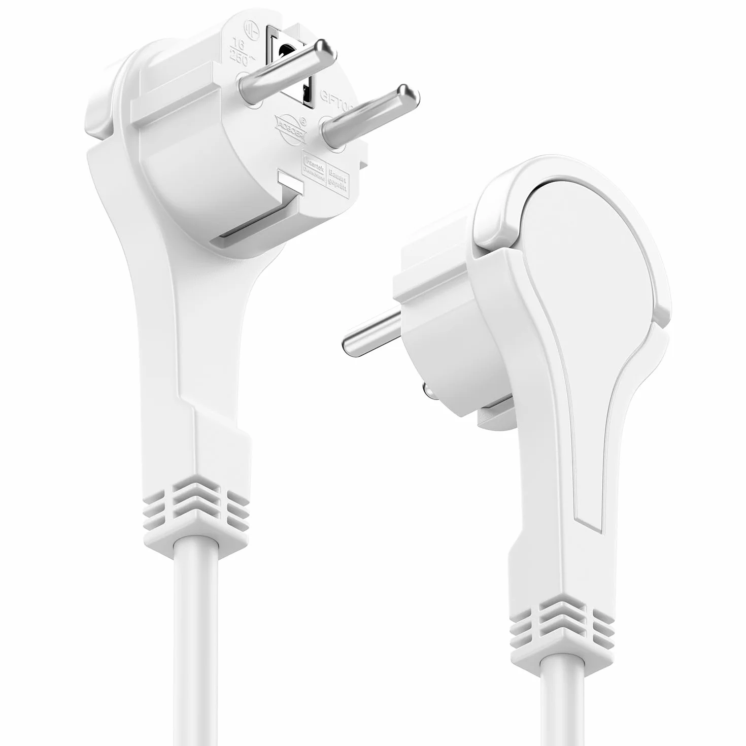deleyCON 3,0m Kabel Zasilający Przedłużacz z Płaskim Wtykiem Ochronnym Przewód Prądu Przedłużenie 3680W Gospodarstwo Domowe Biuro Multimedia Biały