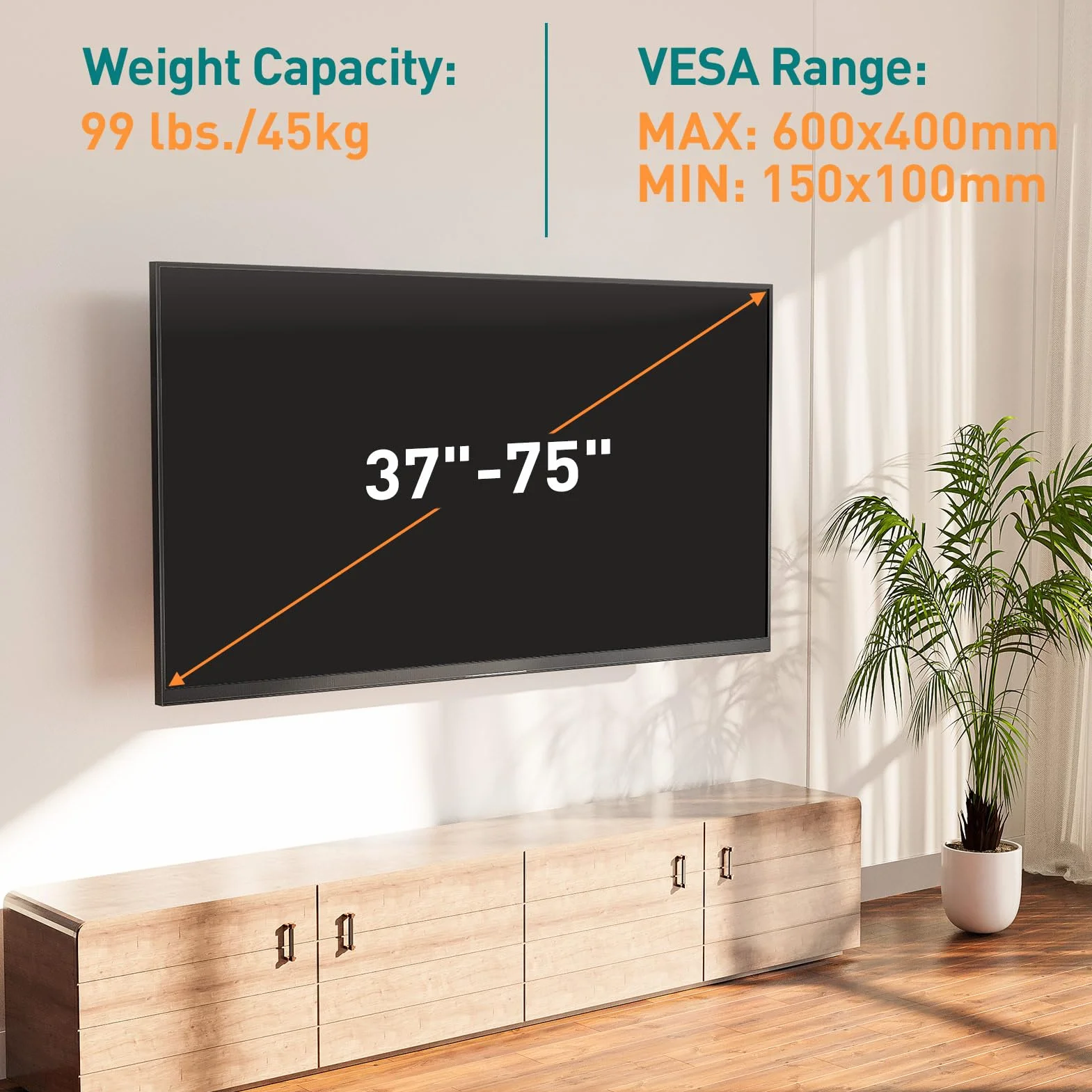 ELIVED Uchwyt ścienny do telewizora 813 mm 37-75 cali obrotowy nachylenie 45 kg VESA 600