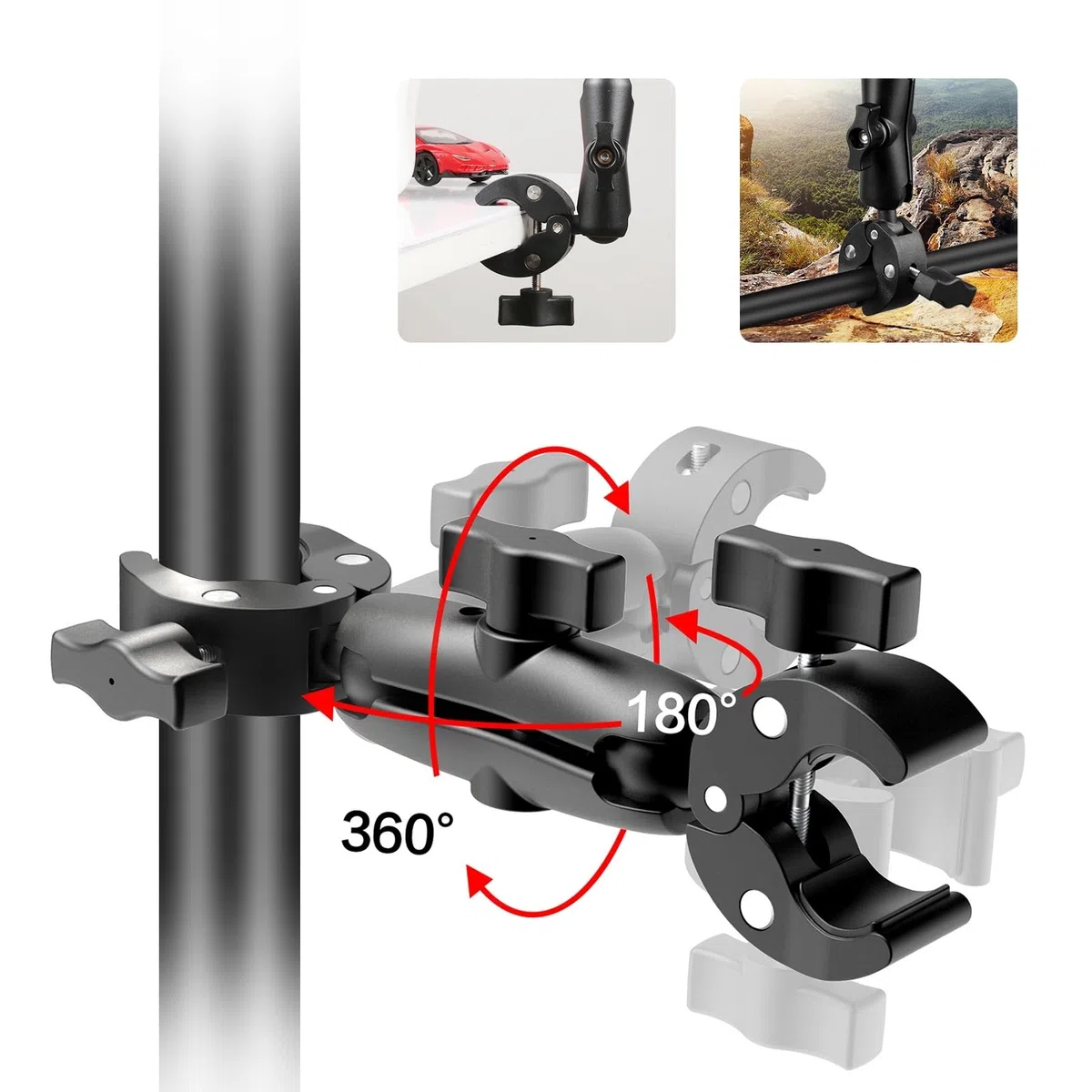 PULUZ Super Clamp Podwójny uchwyt na kamerę, uchwyt na szczypce kraba, magiczne ramię, podwójna głowica kulowa, adapter do parasola, do motocykla, roweru, poprzeczek, biurka, stojaka na światło,