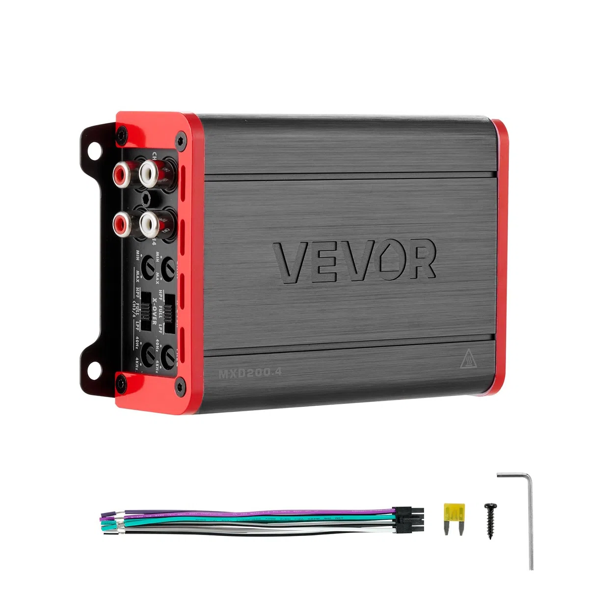 VEVOR Samochodowy wzmacniacz audio, 4-kanałowy, mostkowy wzmacniacz mocy do subwoofera, klasa D, pełny zakres maks. 4 x 120 W przy 4 omach/4 x 200 W poniżej 2 omów, wzmacniacz stereo do SUV, MPV
