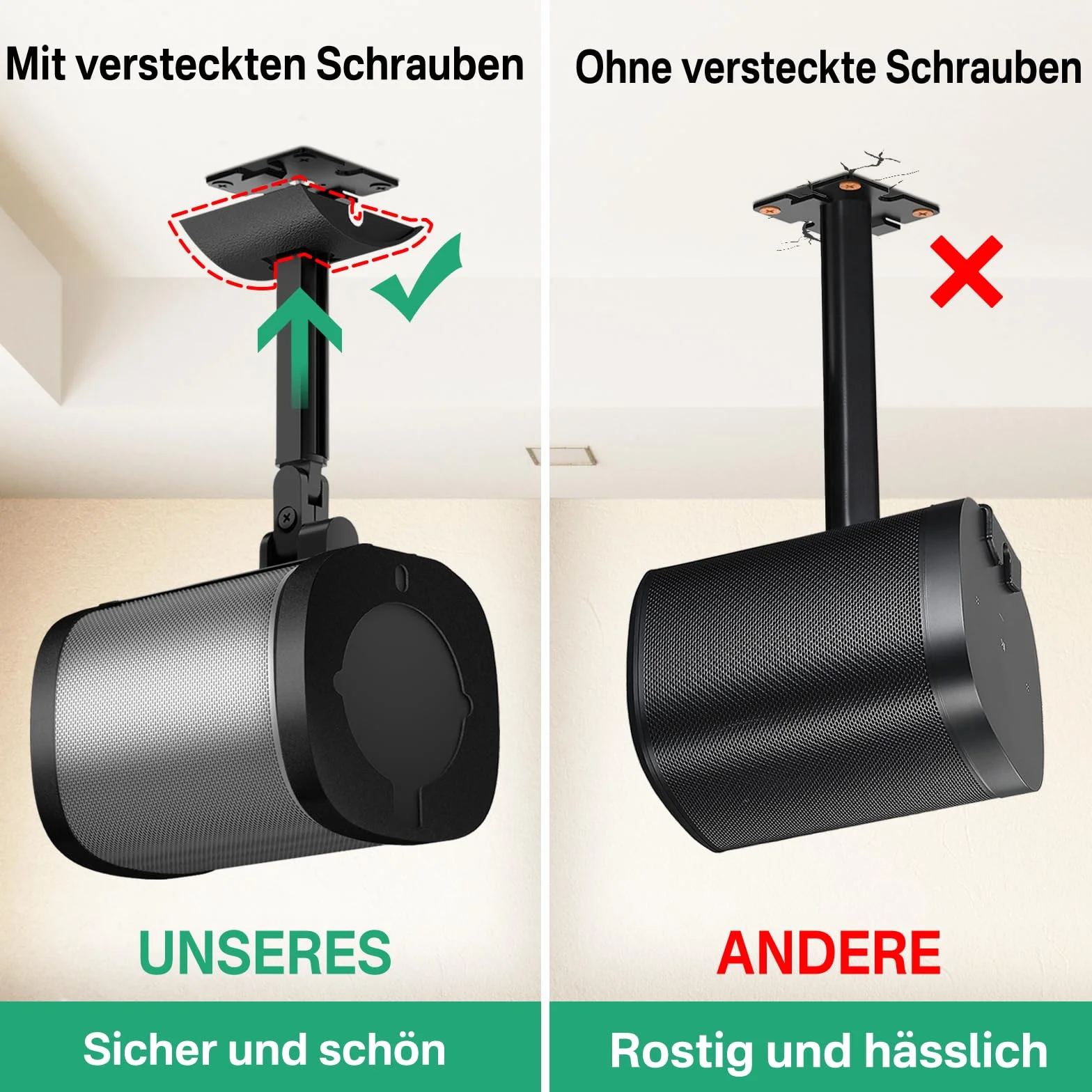notiela Uchwyt ścienny i sufitowy do Sonos One, One SL & Play:1 - Obrotowy i odchylany uchwyt głośnikowy, regulowany stojak w kolorze czarnym do Sonos One/SL/Play:1 głośnik