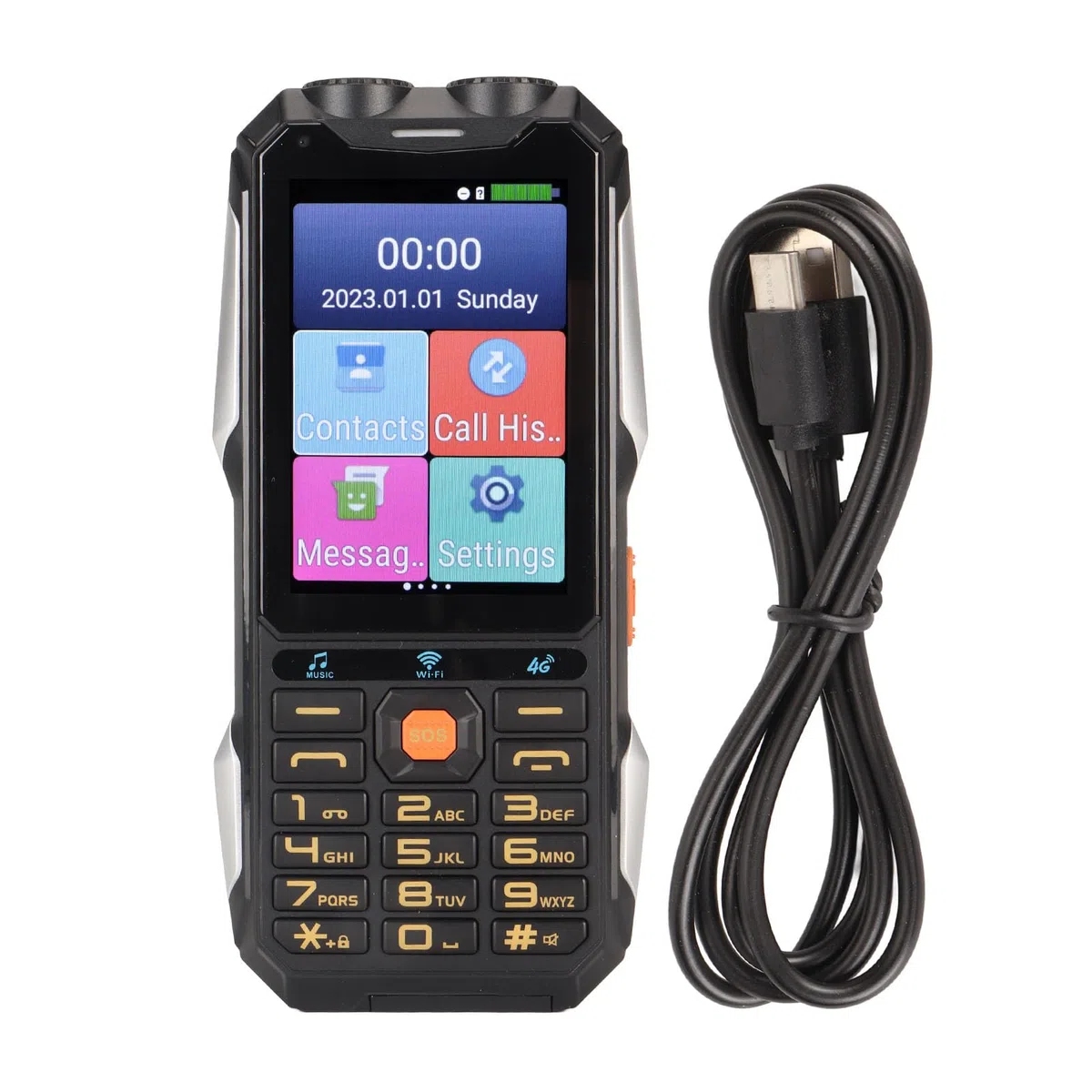 Telefon Komórkowy dla Seniorów, Telefon Komórkowy dla Seniorów z transmisją głosową i 4-calowym Ekranem 4G do Wykonywania połączeń Telefonicznych (czarny)