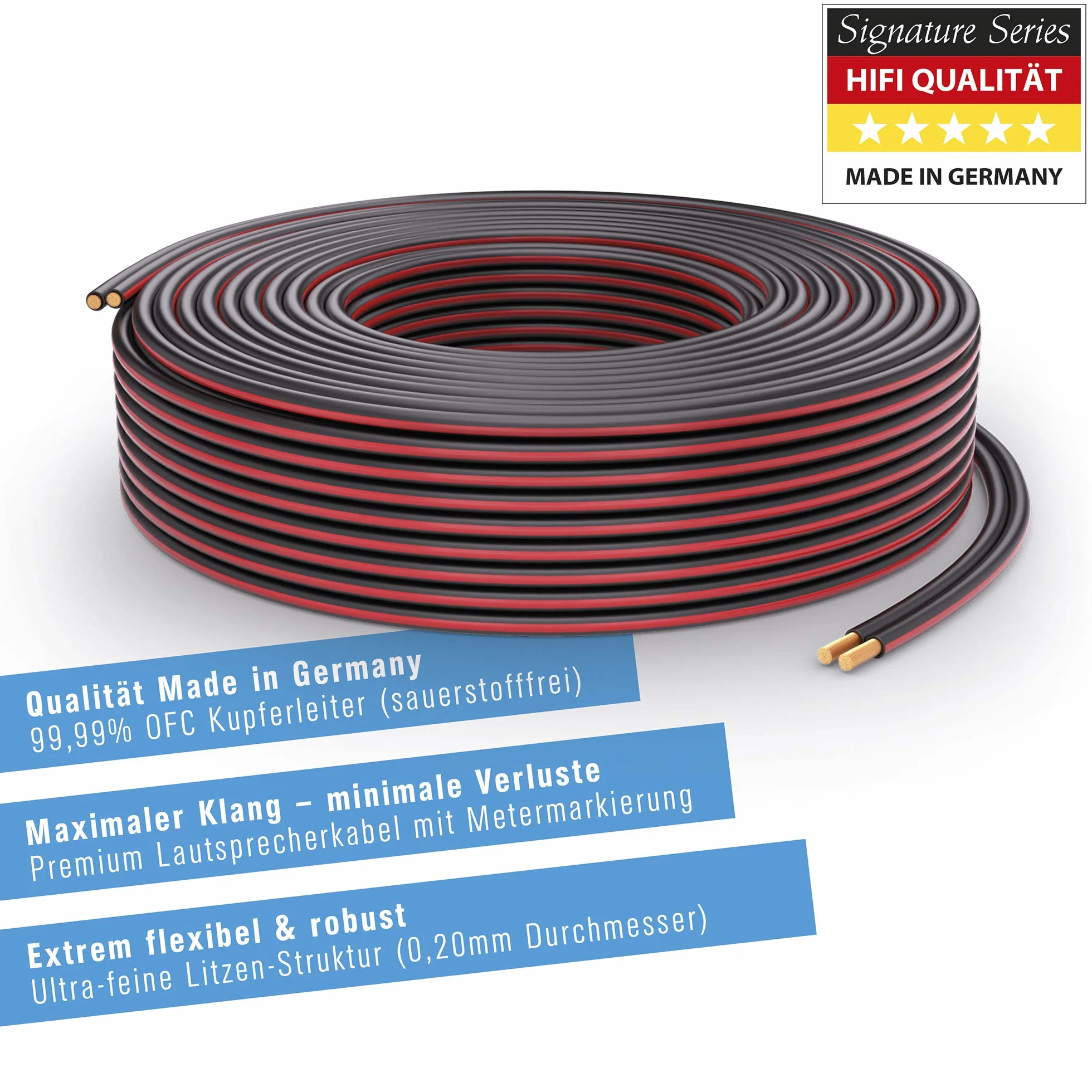 PureLink Kabel głośnikowy OFC 2 x 4,00 mm² 0,20 mm, 10,0 m, kabel miedziany z czystej miedzi do głośnika HiFi głośników subwoofera, kabel audio z oznaczeniem polaryzacji, czarny