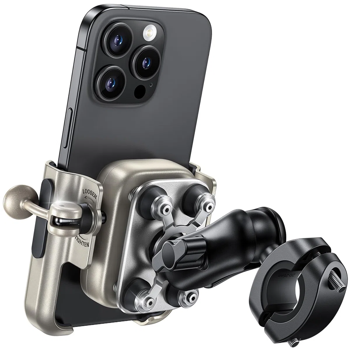 Lamicall Uchwyt na Telefon Motocyklowy - [W pełni Metalowy i Idealny do Nagrań] Tłumiący Drgania Uchwyt na Telefon Rowerowy, Uchwyt na Kierownicę z Przedłużonym Ramieniem dla iPhone 17/16, 4,7-7,2"