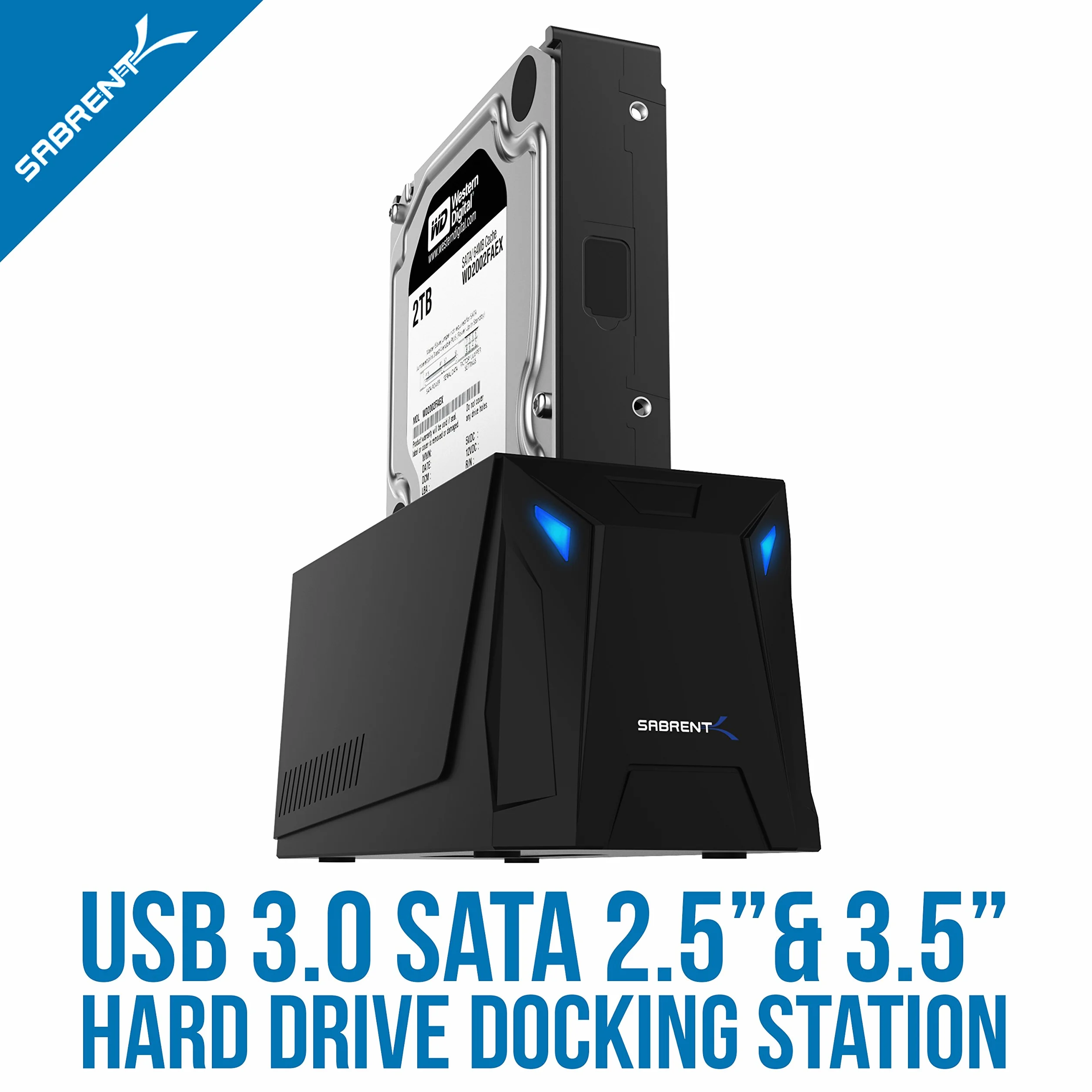 SABRENT SSD/HDD 2,5/3,5 cala stacja dokująca, obudowa dysków twardych, USB 3.2 Gen1 dysk twardy, sata na USB Enclosure z zasilaczem 12 V, zewnętrzny adapter do dysku twardego typ A z kablem 1,8 m, bez narzędzi