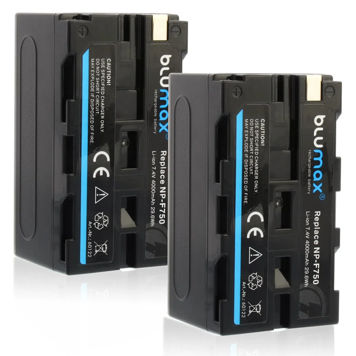 2X Blumax Akku kompatibel mit Sony NP-F750 / NP-F550 / NP-F970 / NP-F960 / NP-F570 | 4000mAh - (Blackmagic NP-F570) - auch für Diverse Blitzgeräte Videoleuchten Fieldmonitore